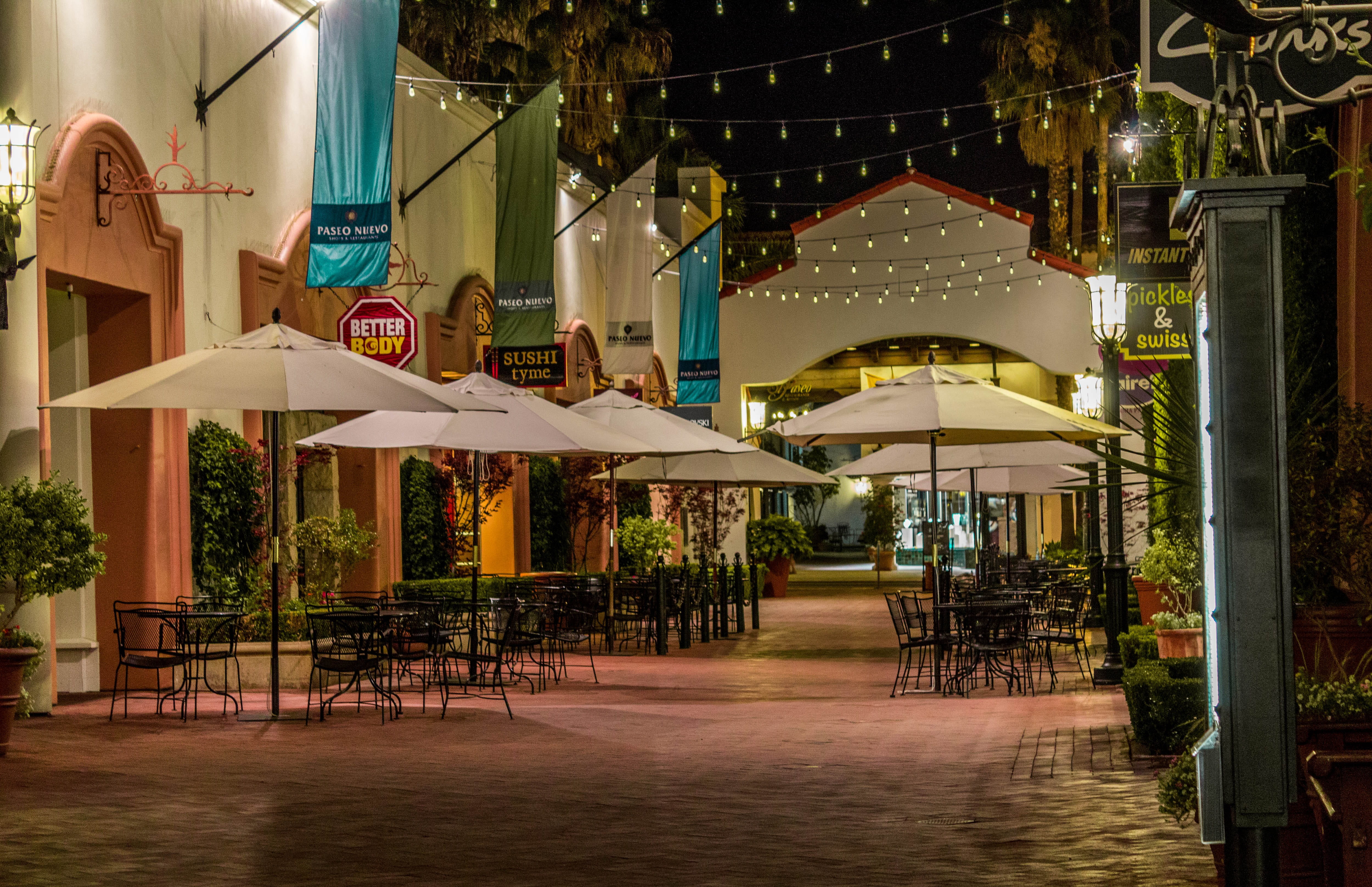 romantic, texture, outdoor, night, exterior, building, street, Shopping, illuminated, indoors, nature, Courtyard, style, table, chair, city, design, seat, HD Wallpaper