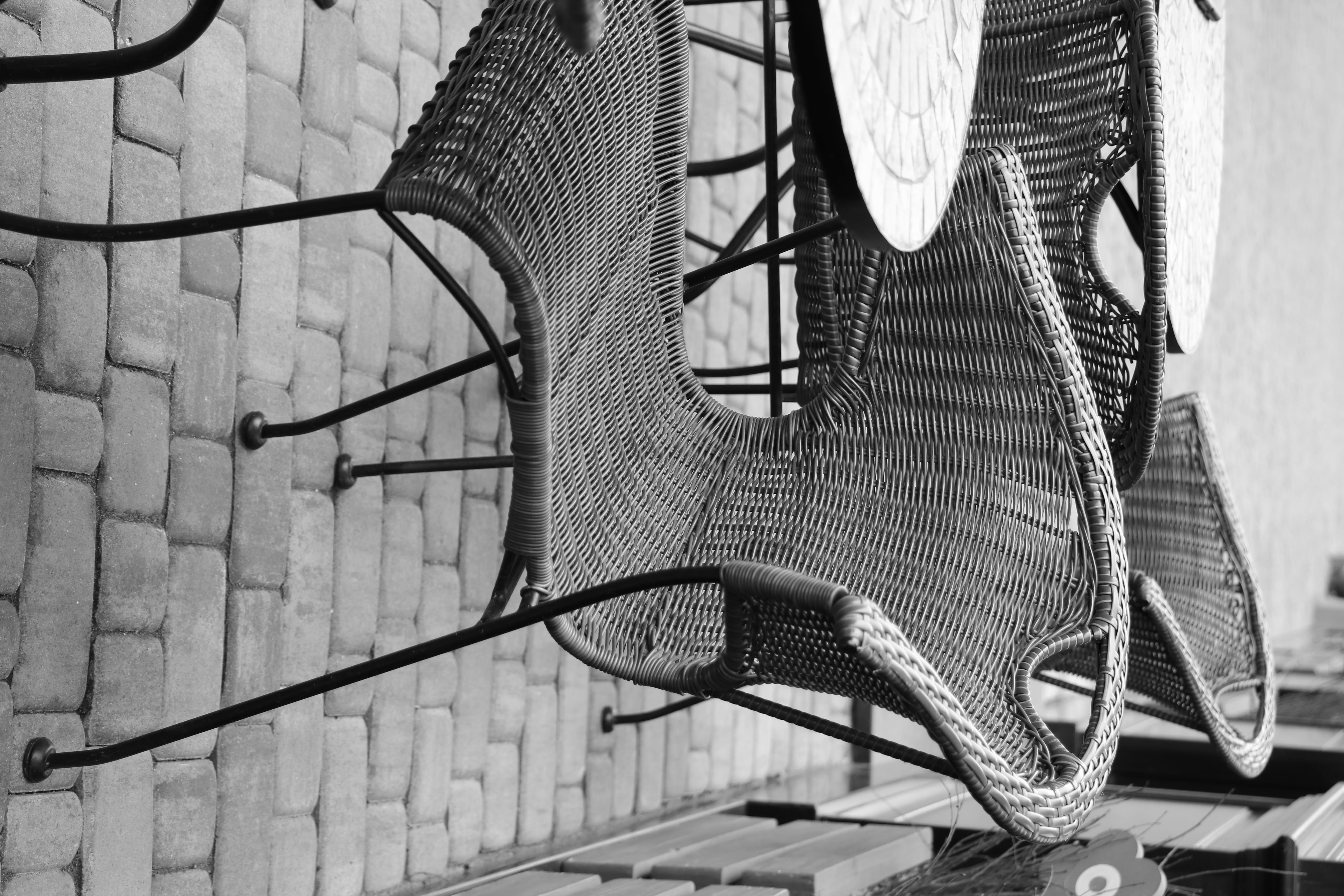 shadow, walkway, spring, cushion, empty, wall, pavement, day, railing, 5K, path, metal, black nd white, wall - building feature, safety, cafe, architecture, HD Wallpaper