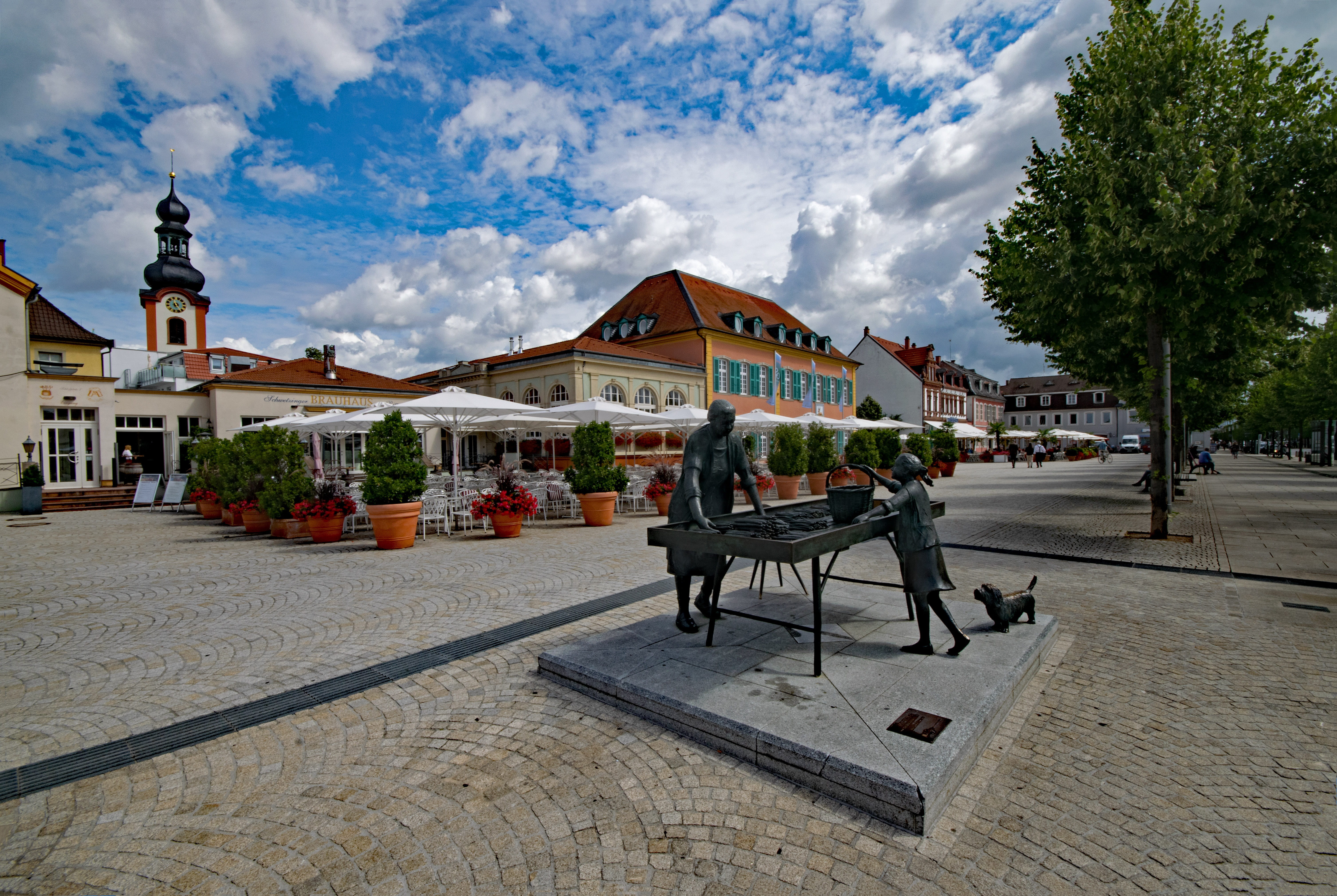 nature, built structure, plant, building, chair, cafe, travel destinations, old building, cloud - sky, sidewalk cafe, schlossplatzfest, architecture, baden württemberg, HD Wallpaper