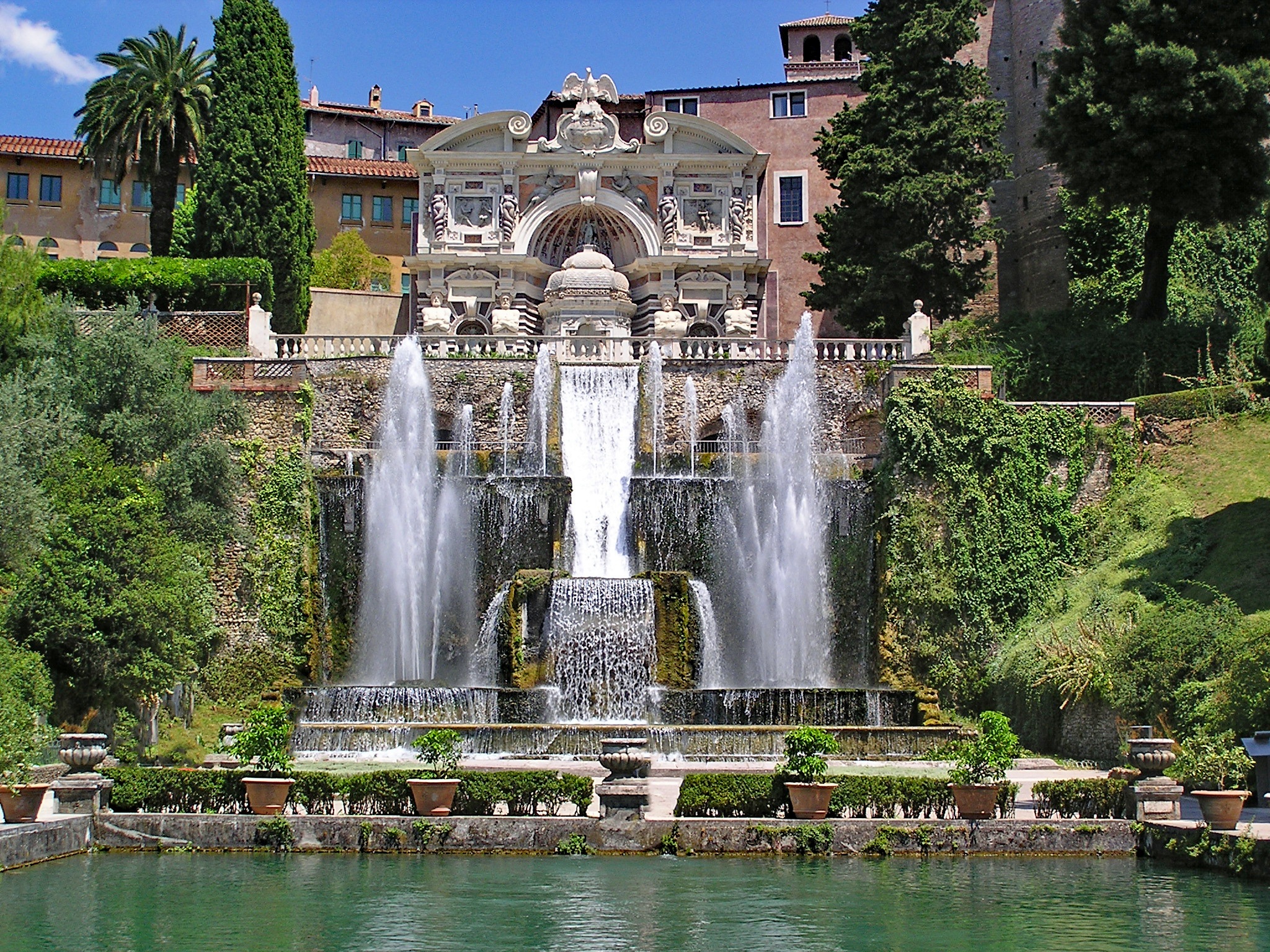 parks, plant, built structure, building exterior, fountain, neptunbrunnen, outdoors, water feature, palace, water, places of interest, villa deste, tourism, HD Wallpaper