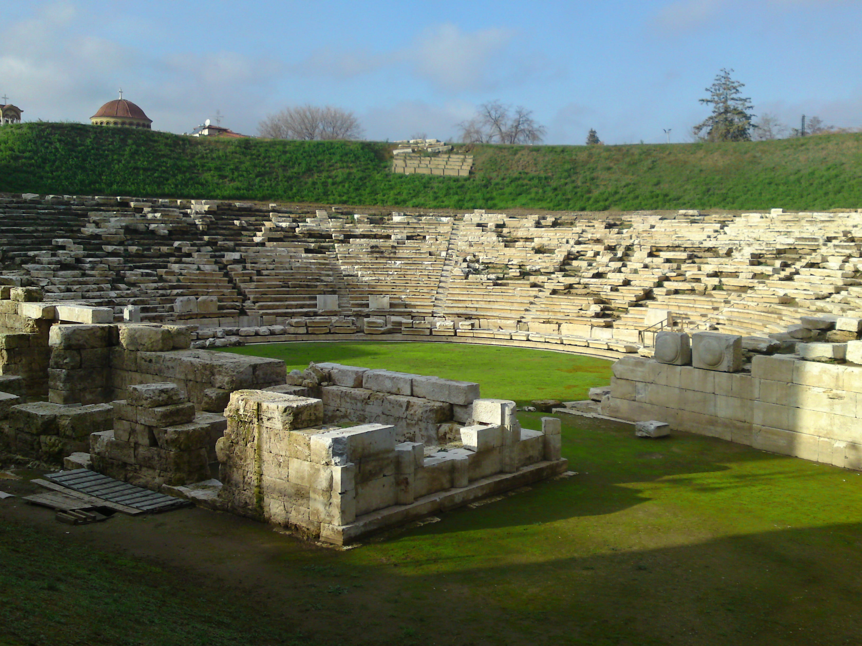high angle view, ancient theatre, famous Place, stones, temple - Building, ancient Civilization, no people, cemetery, city, stone Material, architecture And Buildings, HD Wallpaper