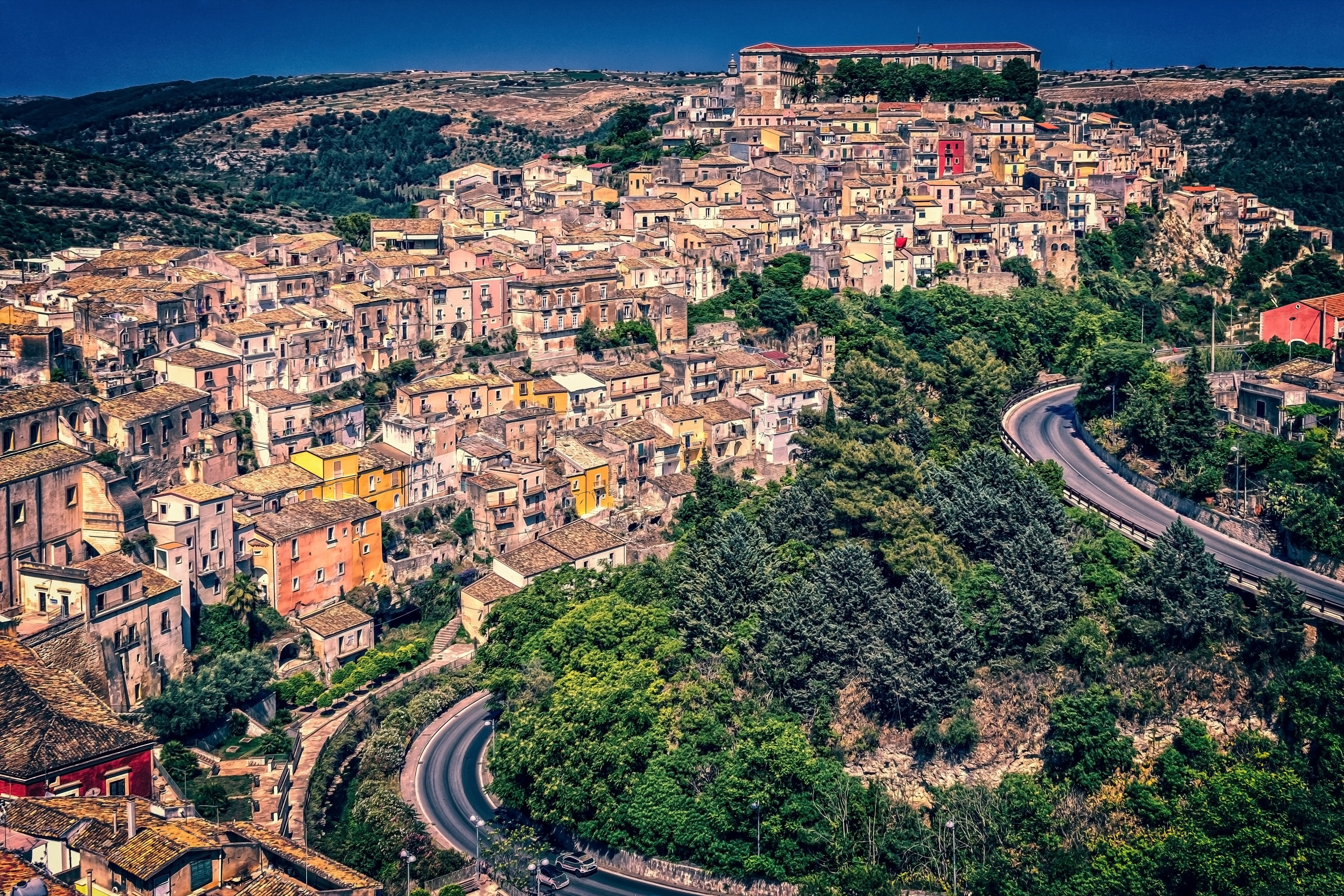 old, cityscape, townscape, transportation, panorama, travel destinations, romantic, mountain, ragusa, day, high angle view, sicily, houses, city, historically, HD Wallpaper