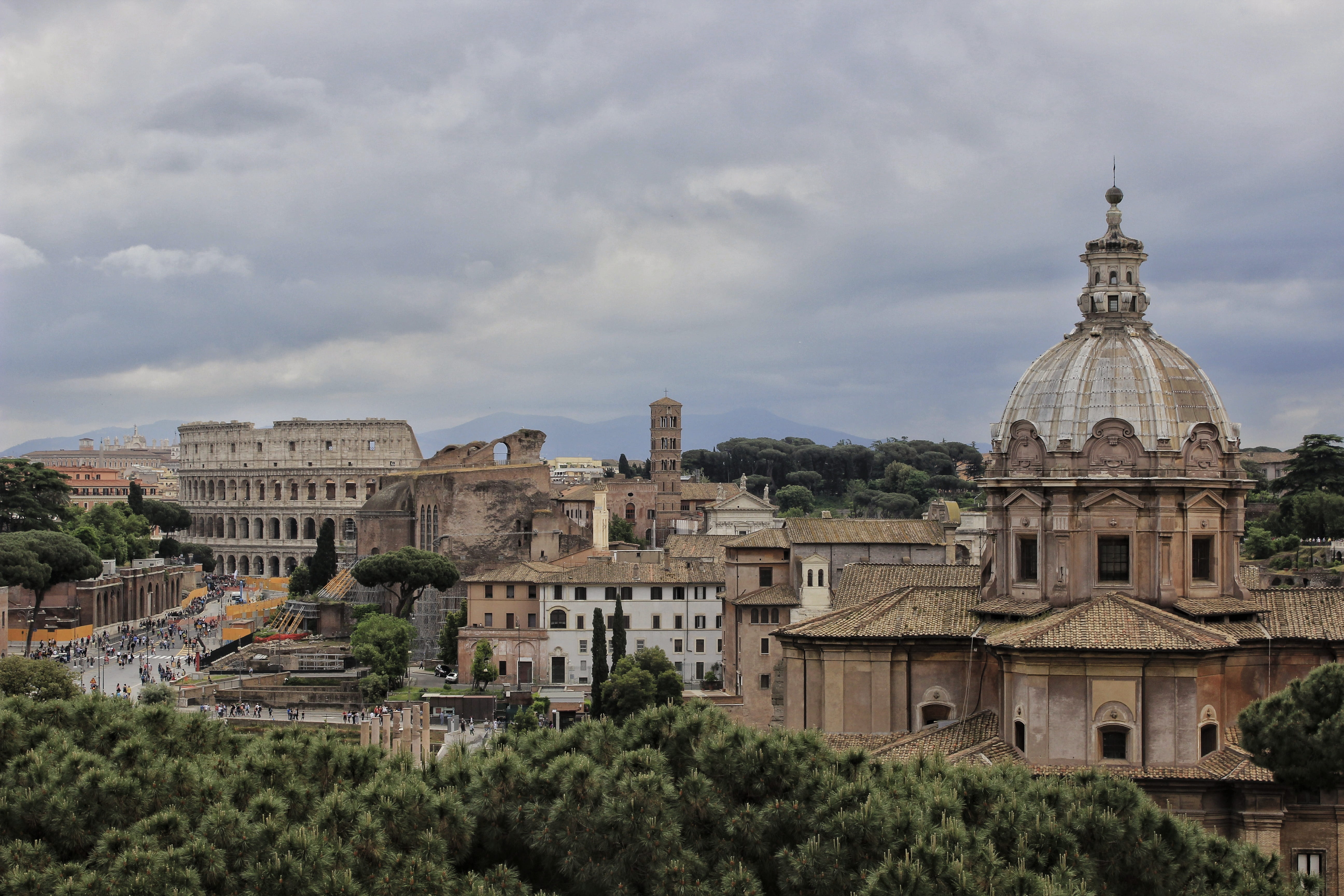 brown, travel destinations, built structure, belief, no people, cloud - sky, tower, rome, building exterior, building, day, tree, castle, italia, italy, HD Wallpaper