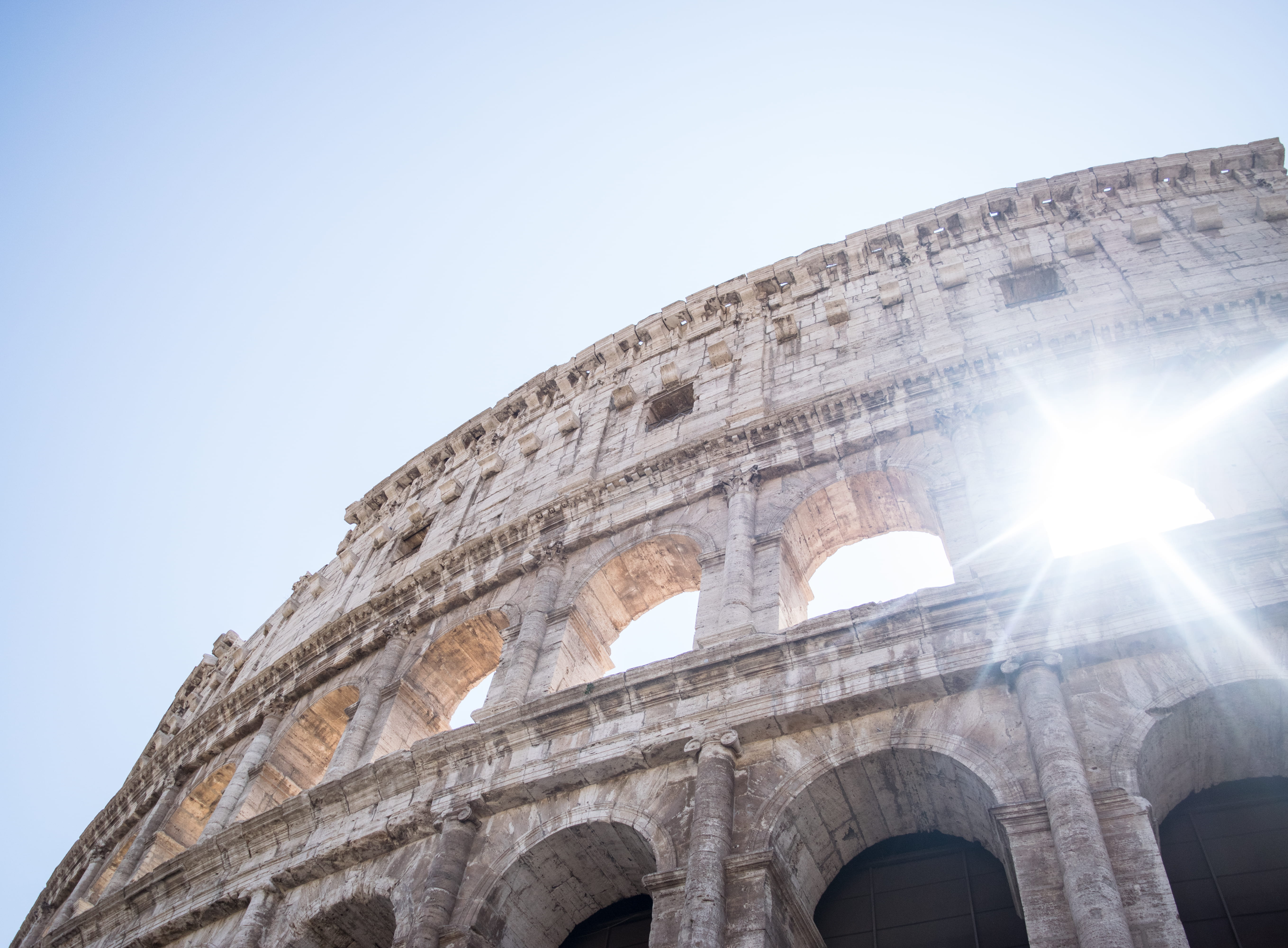 clear sky, concrete, travel, history, rome, low angle view, brick, sunlight, no people, photo, architecture, brown, daytime, travel destinations, ruin, HD Wallpaper