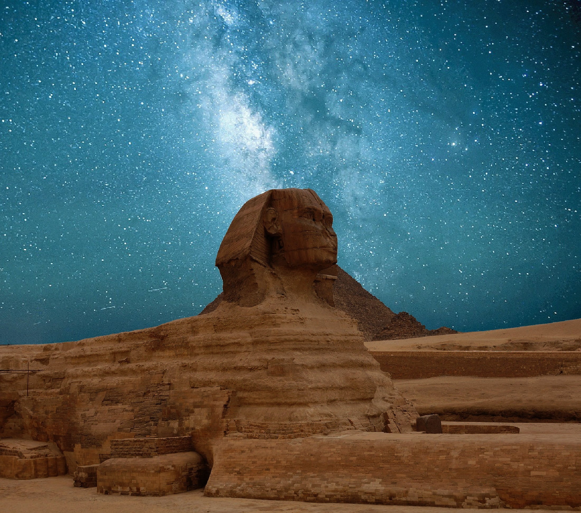 great, travel, night, evening sky, rock - Object, ancient civilization, rock formation, egypt, no people, star, milky way, space, famous Place, star field, HD Wallpaper