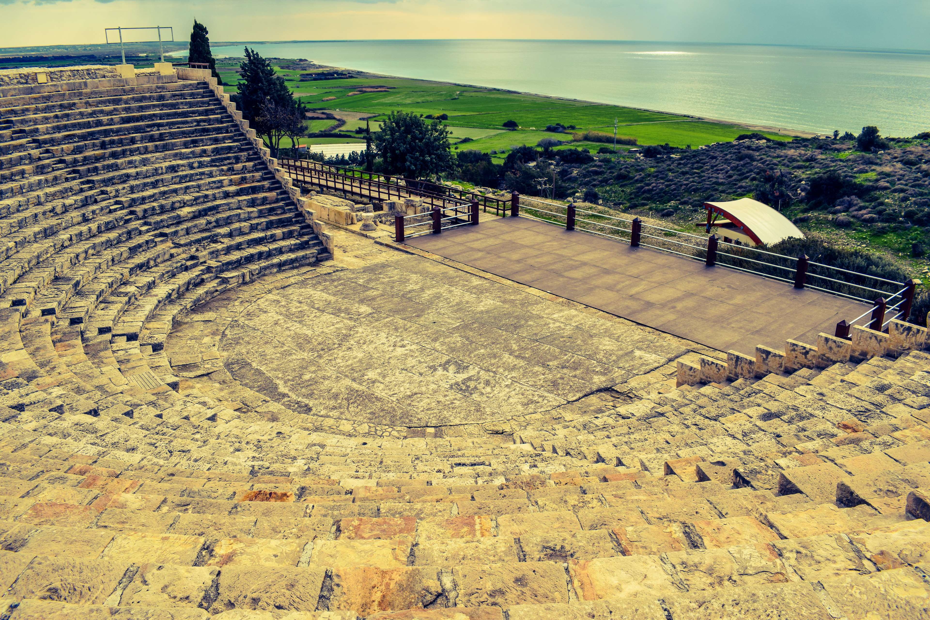 archaeological, landscape, site, tree, day, world h, unesco, sunlight, roman, building exterior, built structure, mediterranean, high angle view, plant, HD Wallpaper