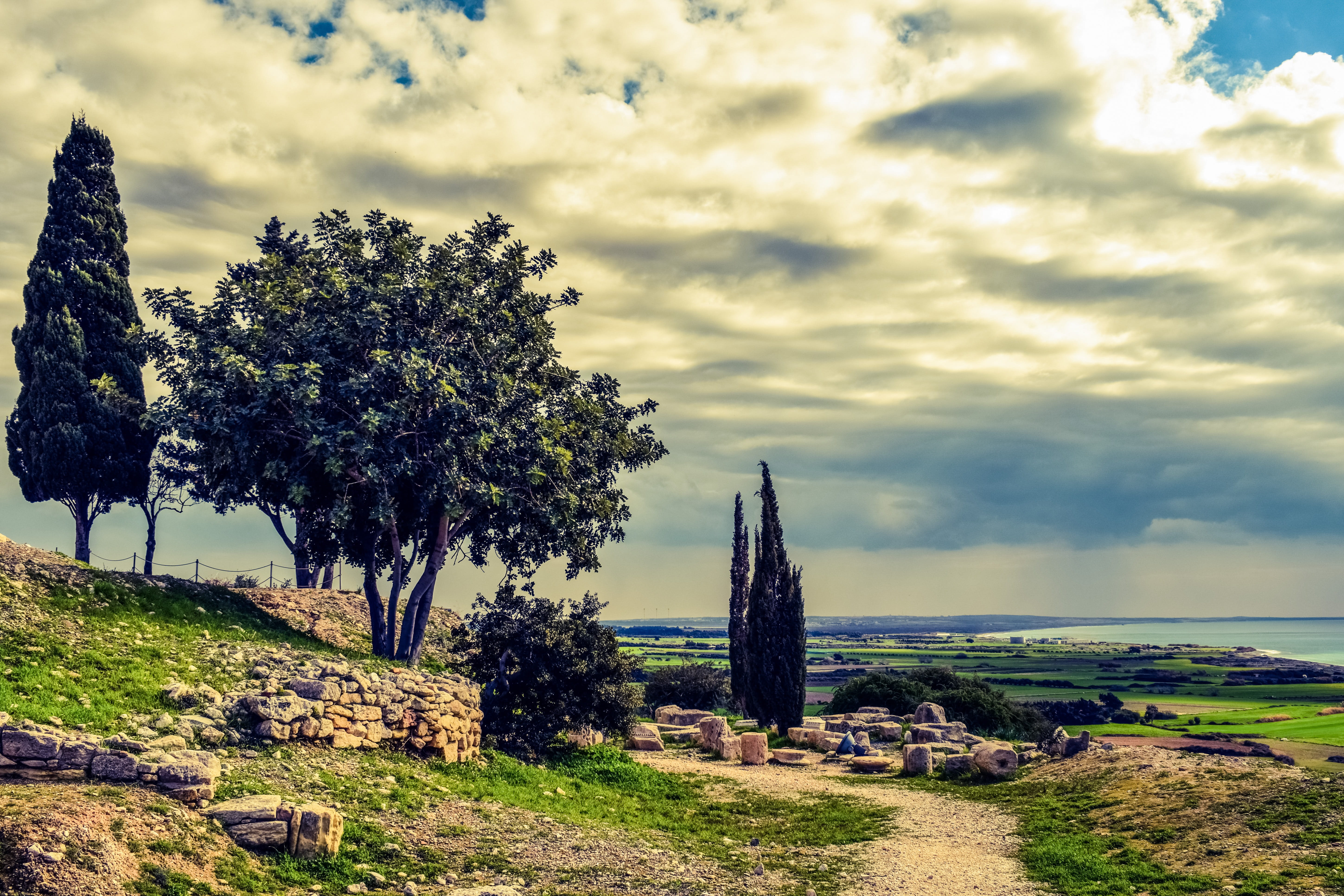 remains, no people, cloud - Sky, mediterranean, scenery, growth, Cyprus, nature, Ruins, old, tree, religion, history, landscape, historical, rural Scene, HD Wallpaper