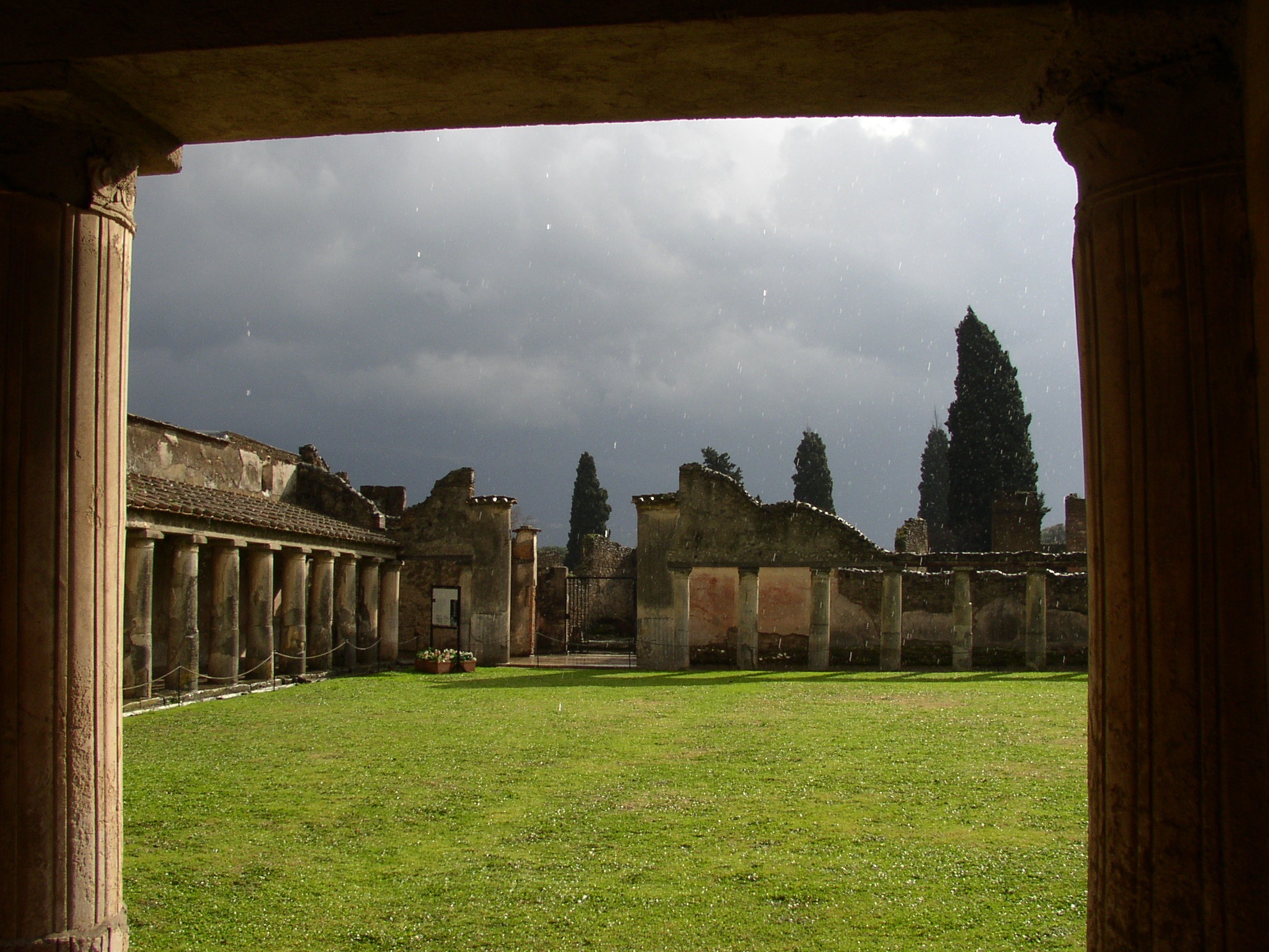 tree, land, ancient, building, outdoors, building exterior, plant, rain, architectural column, nature, architecture, no people, italy, rome, green, grass, HD Wallpaper