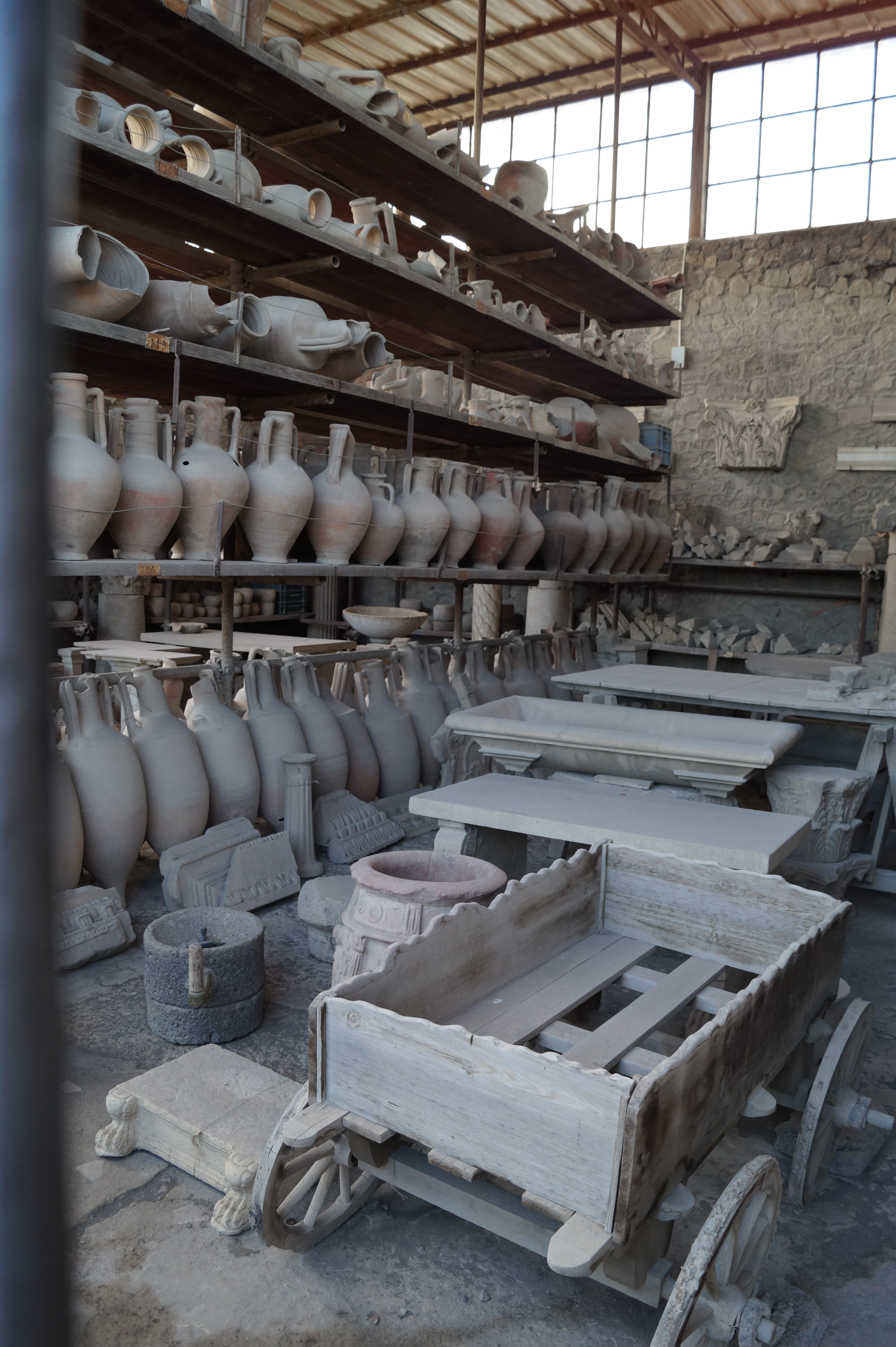 day, industry, in a row, architecture, ceramics, still life, indoors, wood - material, shelf, order, stock, 5K, pottery, shelves, Pompeii, dare, Italy, Phone HD Wallpaper