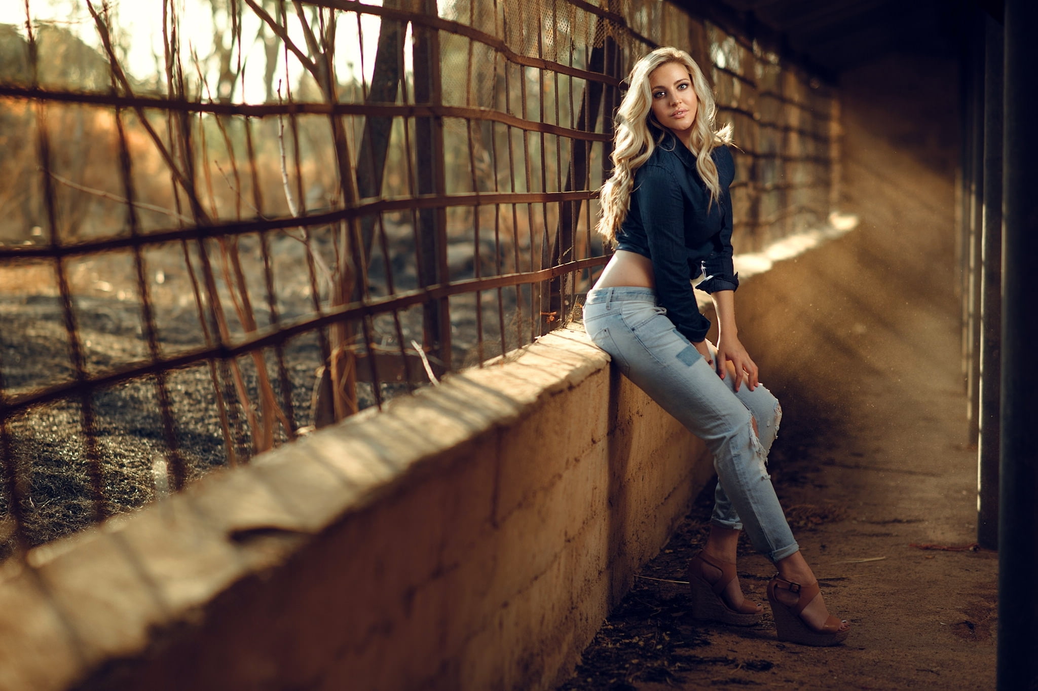 blue, model, jeans, pose, s, skinny, look, women, 1080P, blonde, HD Wallpaper