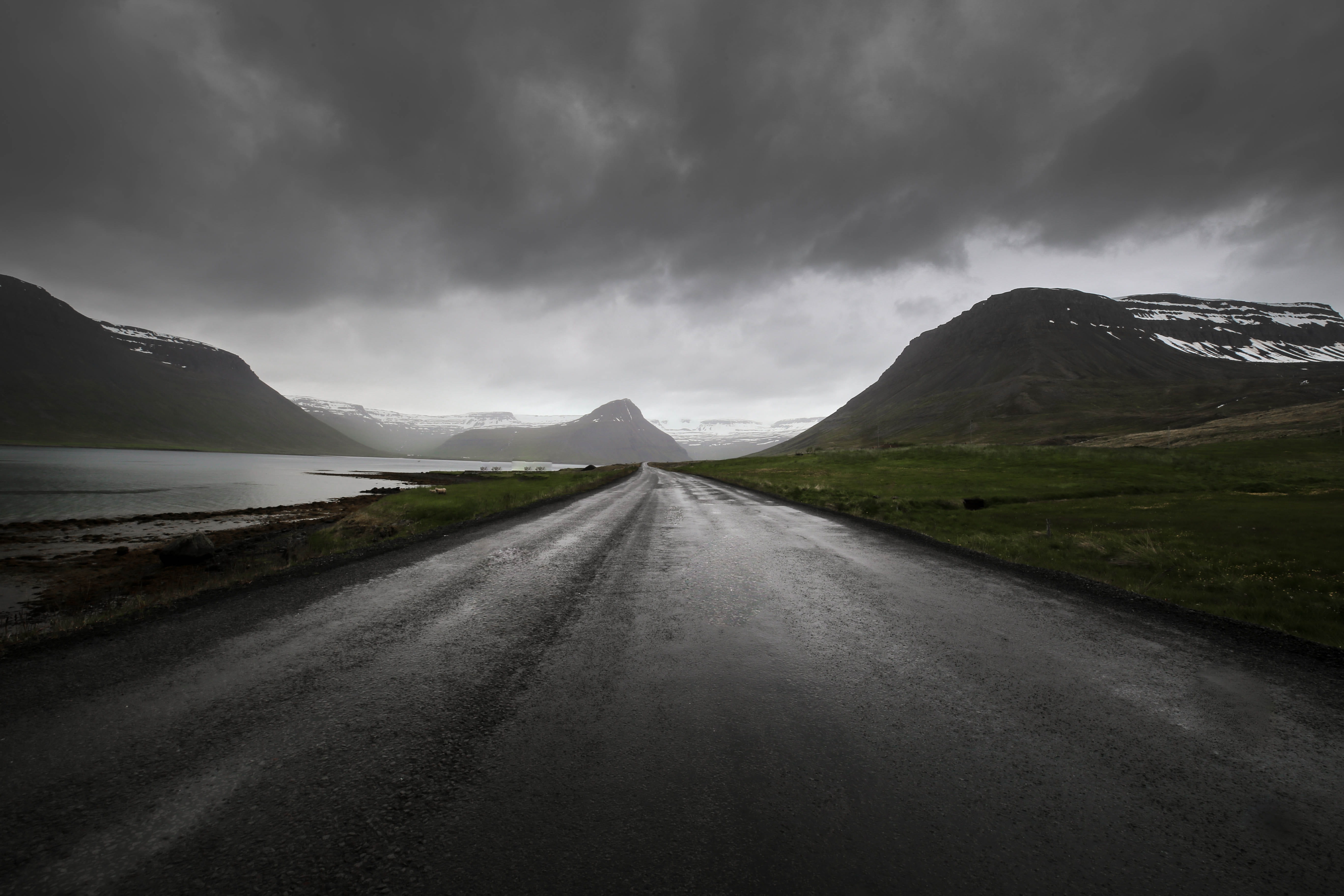 cloudy, environment, road, the way forward, photography, cloud, non-urban scene, cloudscape, rural, no People, near, Iceland, Fog, scenics, grass, rain, HD Wallpaper
