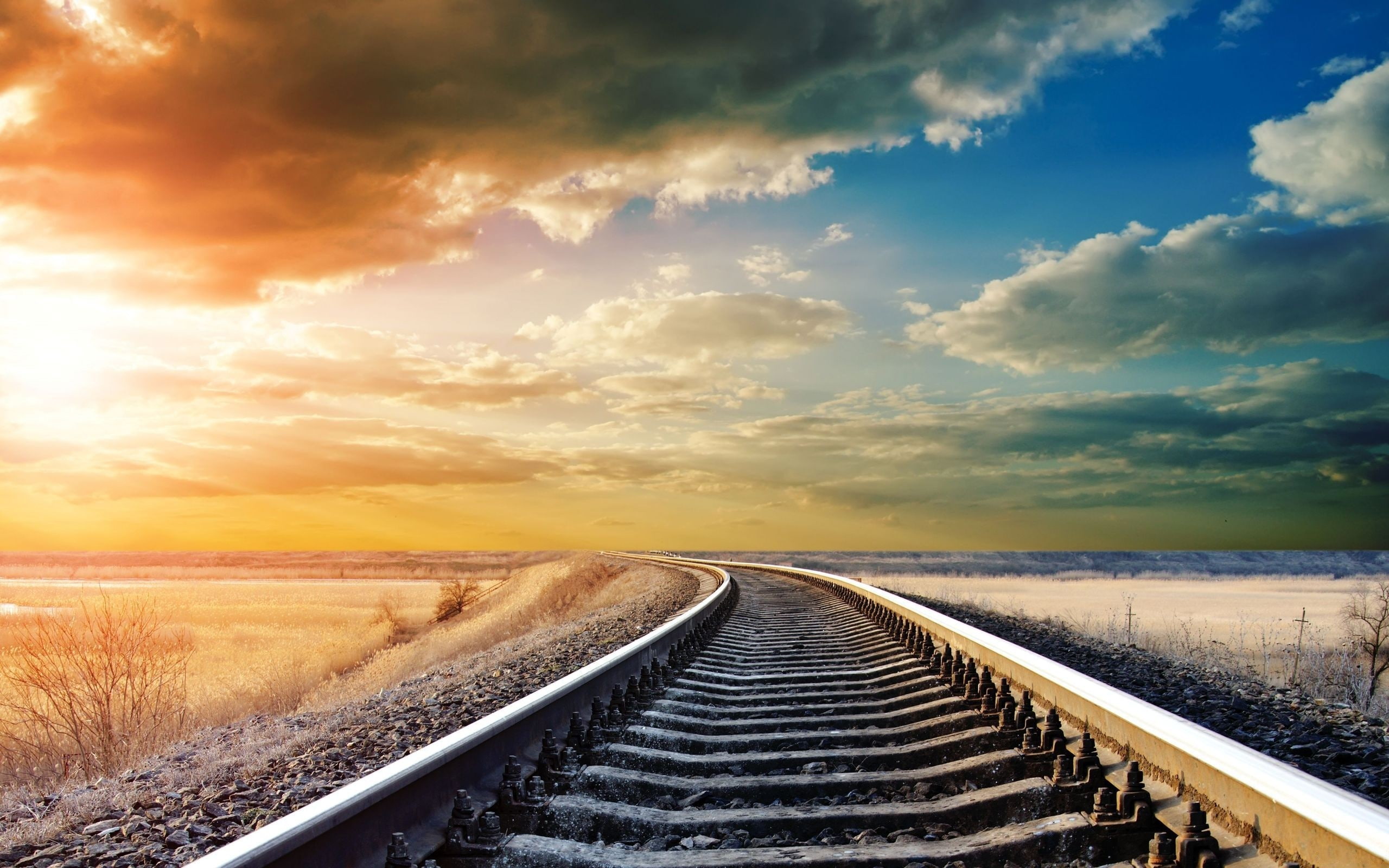 photography, colorful, 2K, nature, landscape, railway, HD Wallpaper