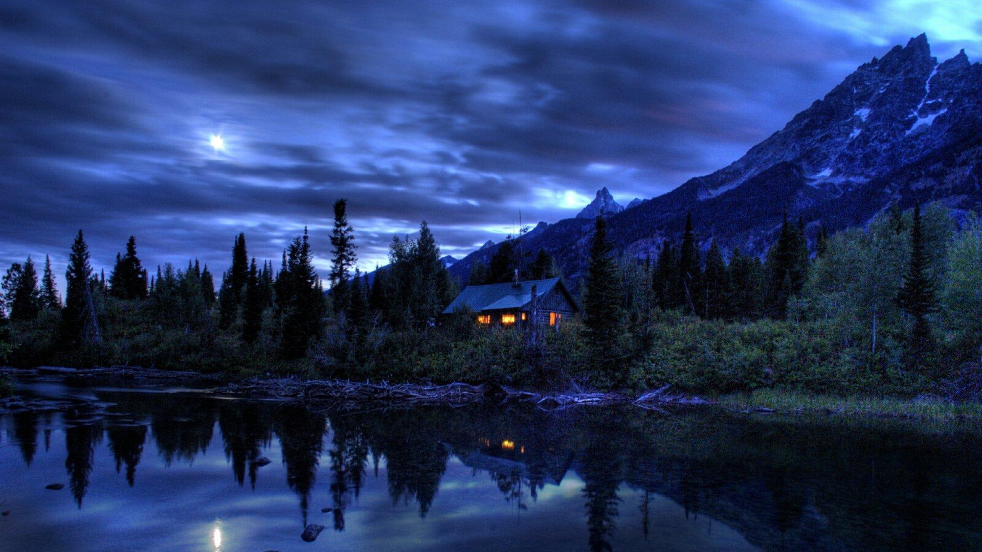 lake, living, cabin, 1080P, rustic, 3d and abstract, trees, HD Wallpaper