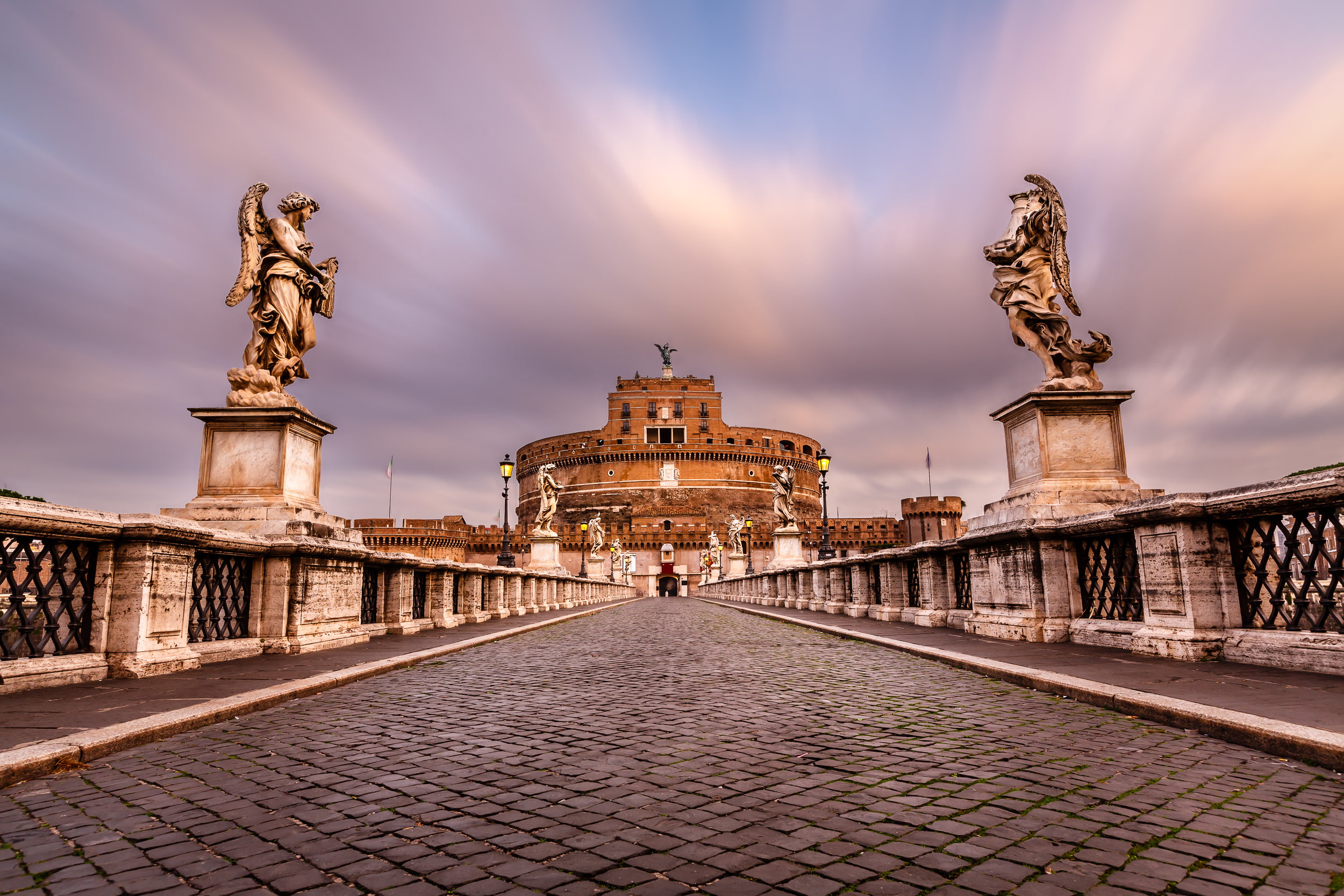 sculpture, Mausoleum of Hadrian, pavers, SantAngelo Bridge, 1080P, Castel Santangelo, Rome, Ponte Santangelo, Italy, HD Wallpaper