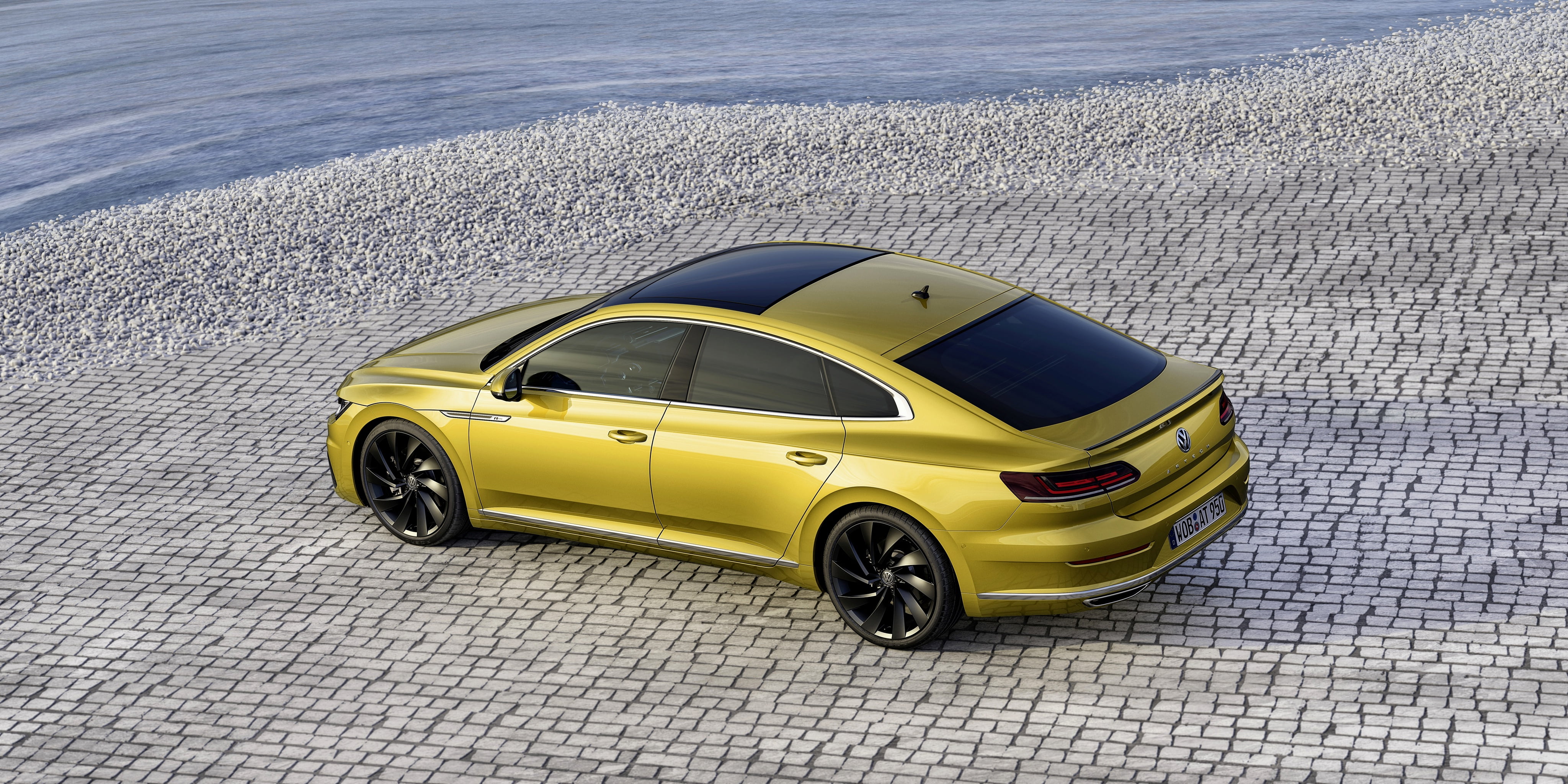 2017, 4K, R-Line, Volkswagen, 2018, pavers, liftback, yellow, Arteon, HD Wallpaper