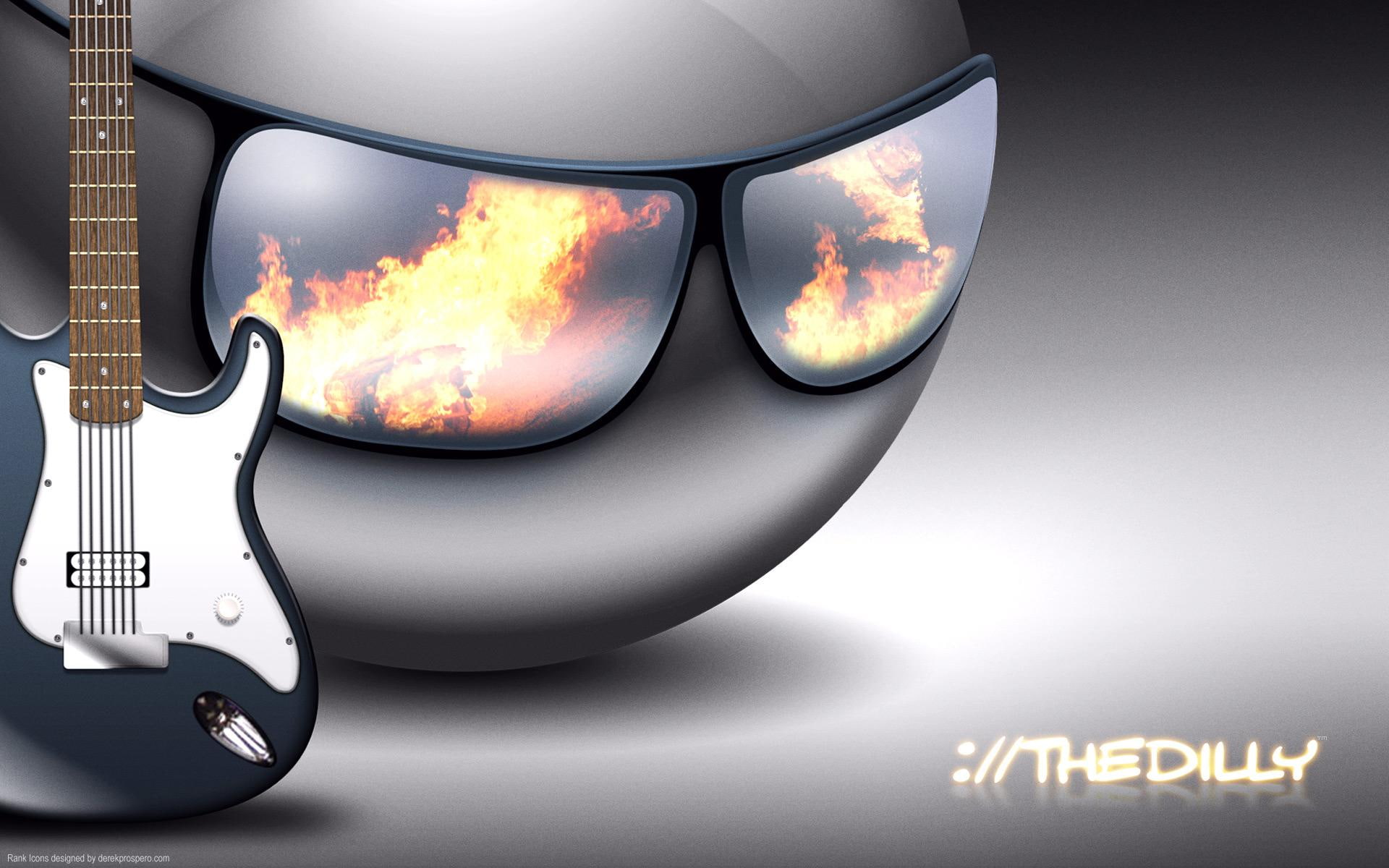 guitar, smile, funny, 3d, face, rocker, abstract, glasses, 1080P, smiley, 3d and abstract, HD Wallpaper