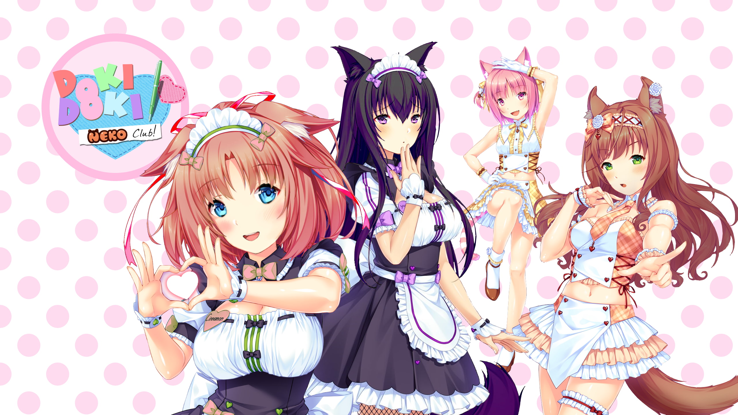 fan art, 2K, humor, Doki Doki Literature Club, maid, Neko Para, anime, white skin, cat girl, anime girls, simple background, maid outfit, HD Wallpaper