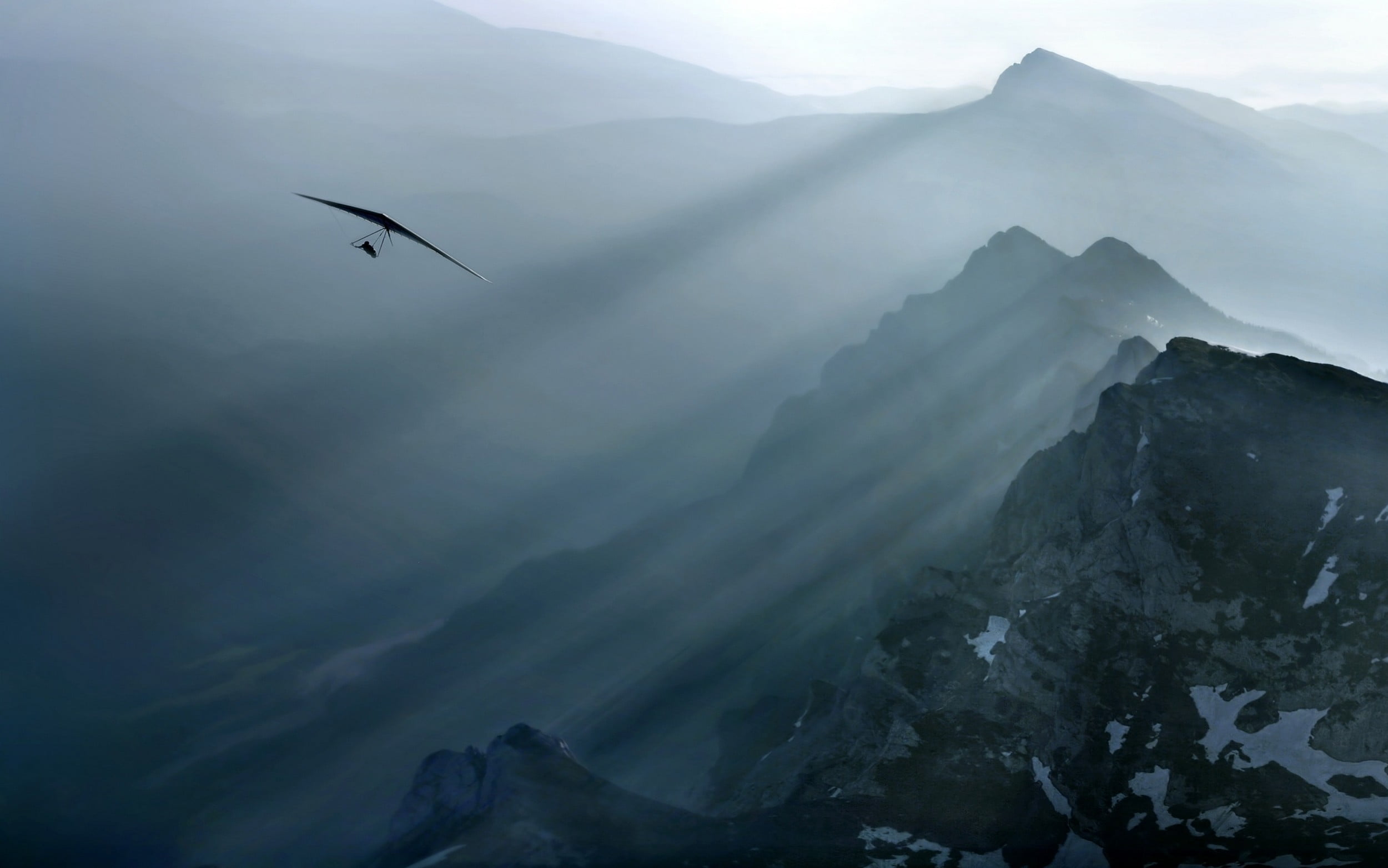 tranquility, air, mountain range, day, mountain peak, animal, landscape, scenics - nature, sports, non-urban scene, animal themes, 1080P, mountains, bird, HD Wallpaper