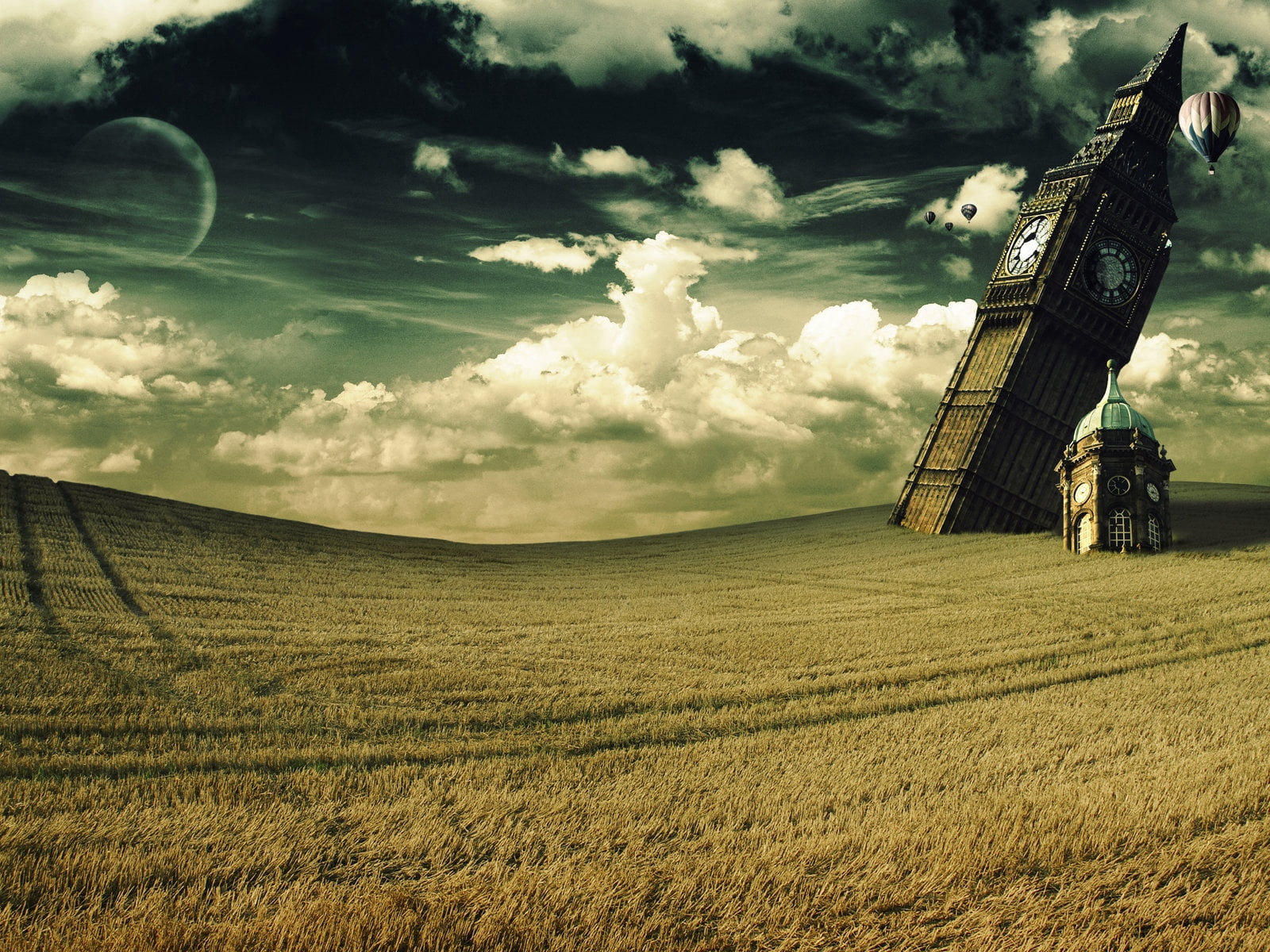720P, no People, illustration, plantation, clock, meadow, cloud - Sky, outdoors, scenics, cloudscape, ben, blue, cereal plant, green Color, rural Scene, HD Wallpaper