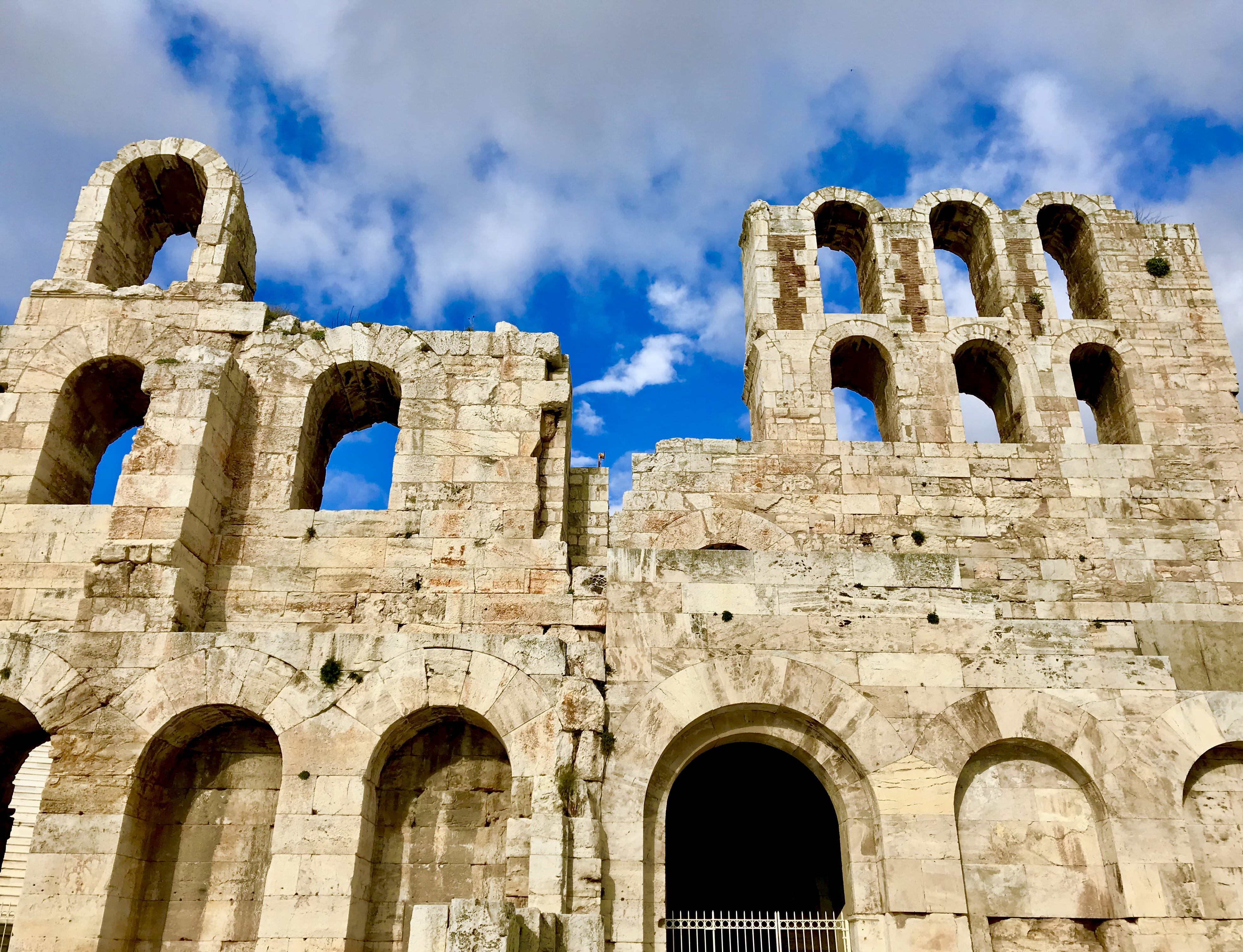 fort, travel, wall, tourism, travel destinations, amphitheater, architecture, day, no people, monitor, low angle view, 4K, arched, athina, screen, sky, HD Wallpaper