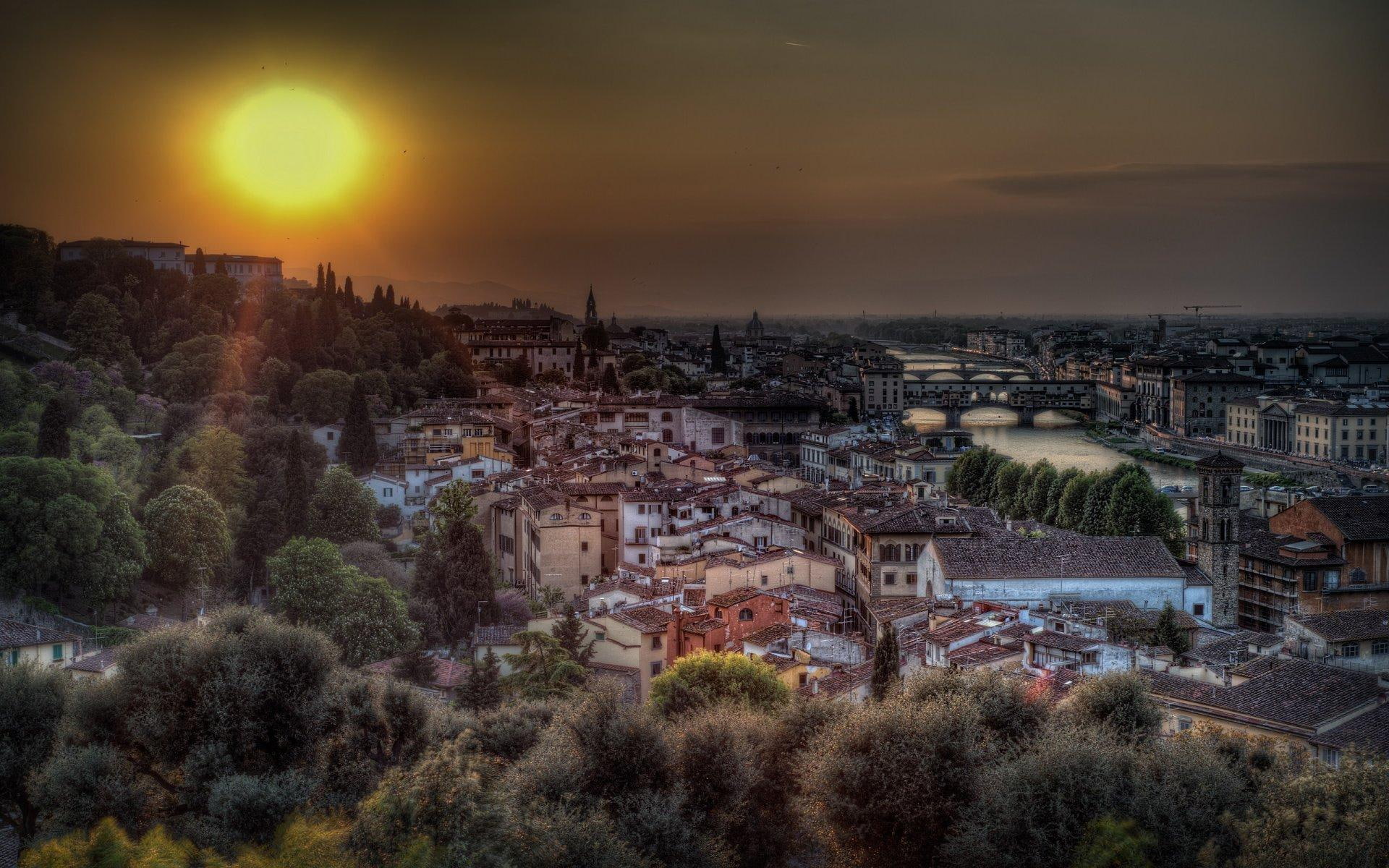 bridges, city, italy, hdr, florence, nature and landscapes, sunset, river, 1080P, HD Wallpaper
