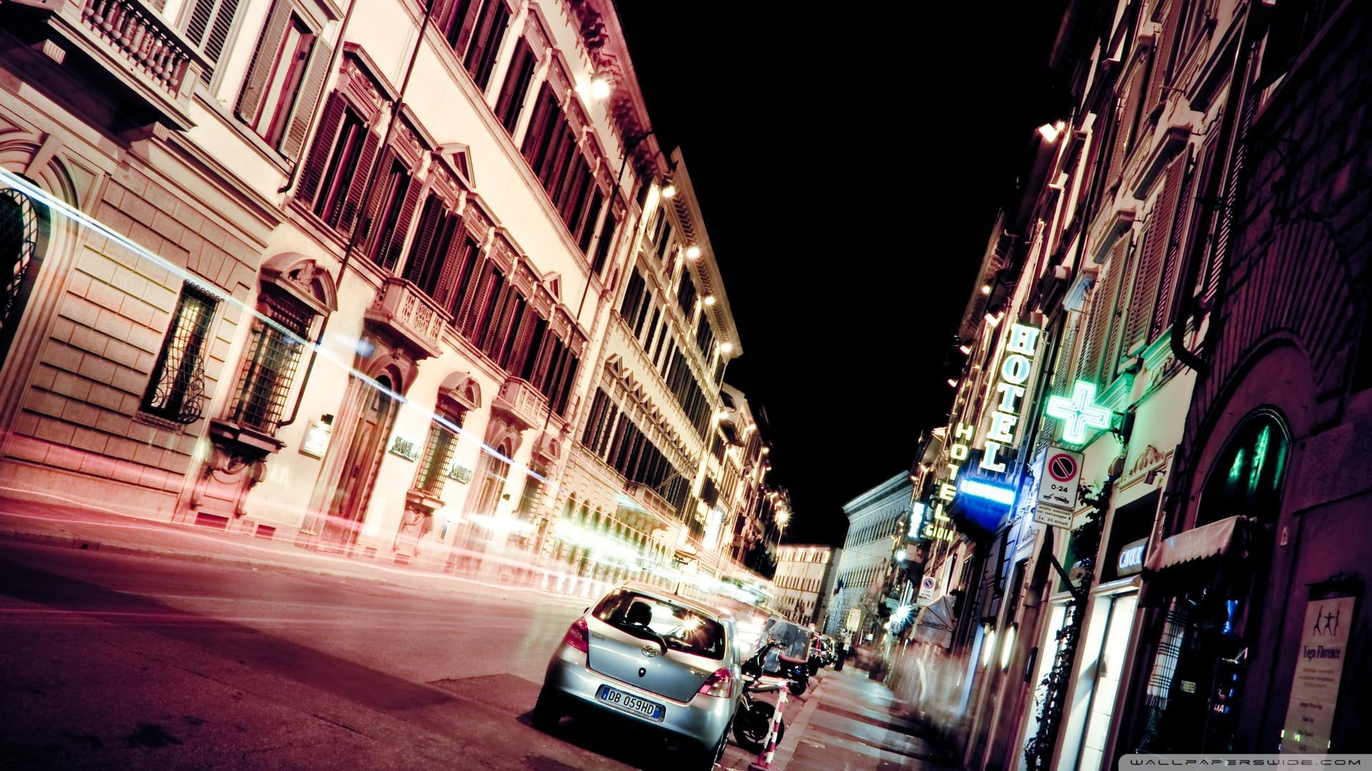 stree, 1080P, lights, exposure, nature and landscapes, florence, city, astreet, cars, long, HD Wallpaper