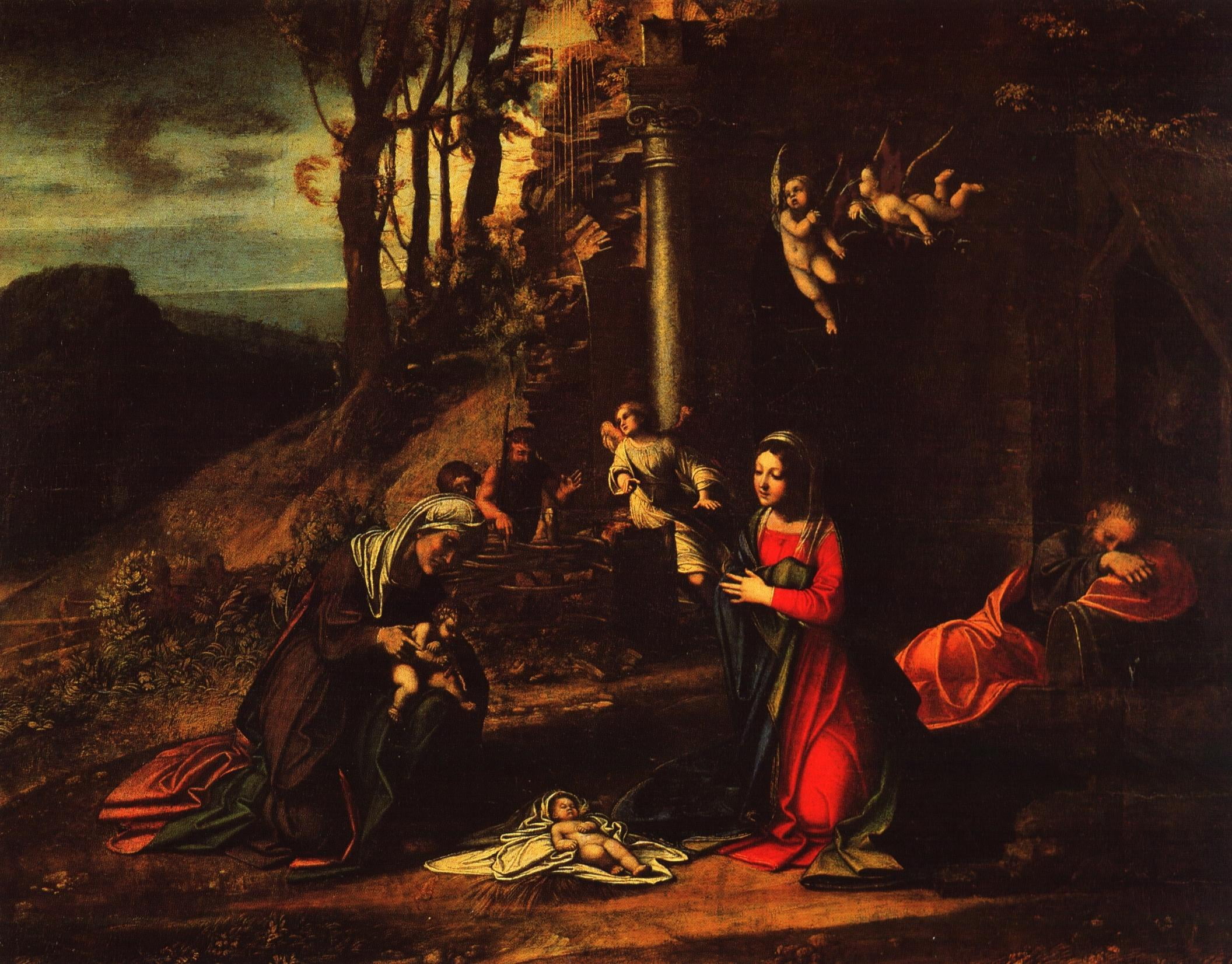 1080P, Antonio Allegri Correggio, The Birth Of Christ, with STS Elizabeth and John the Baptist, and the sleeping Joseph, HD Wallpaper