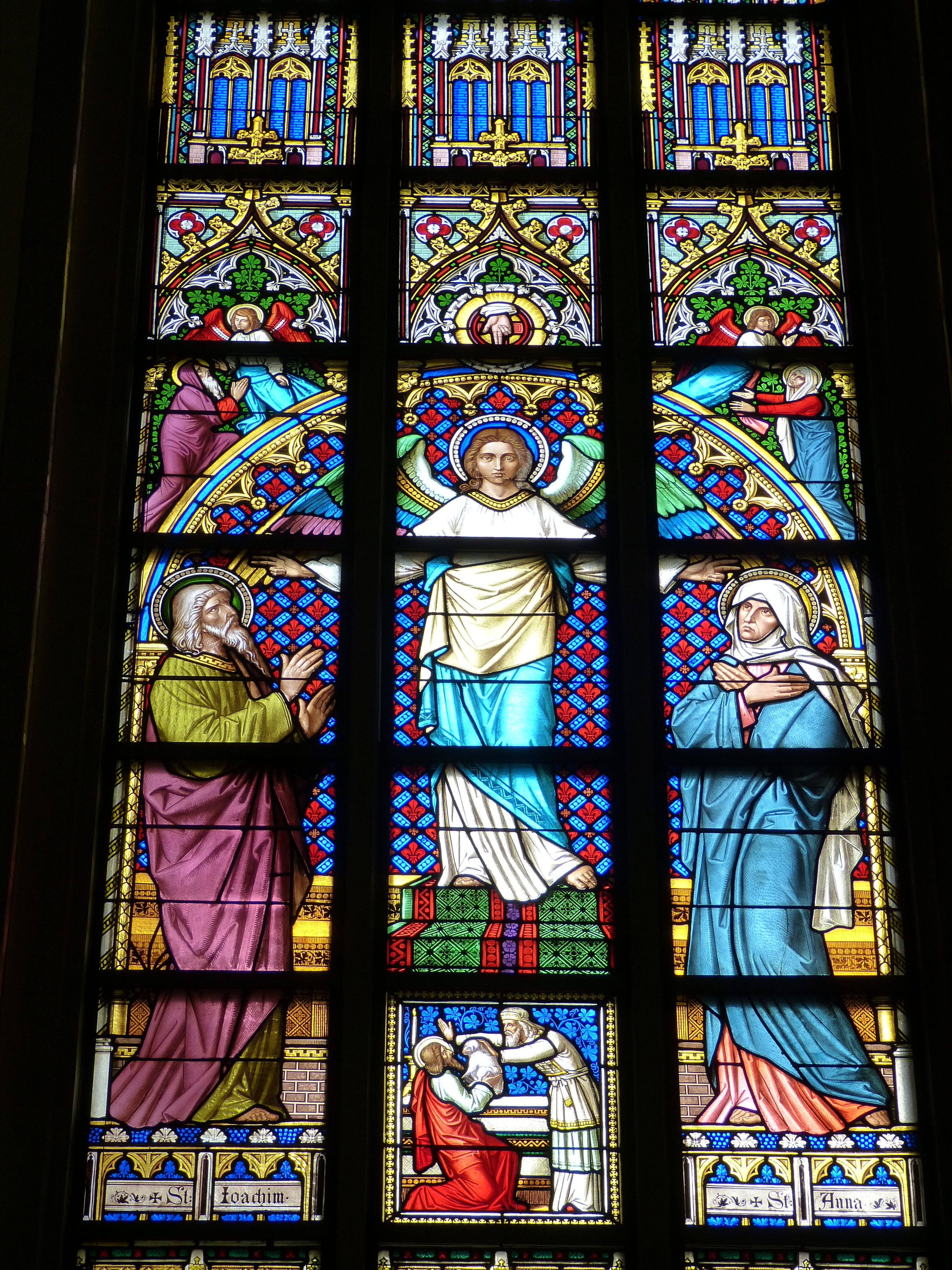 4K, no people, glass, ornate, stained glass window, window, church, stained glass, proclamation, angel, art and craft, design, multi colored, spirituality, Phone HD Wallpaper