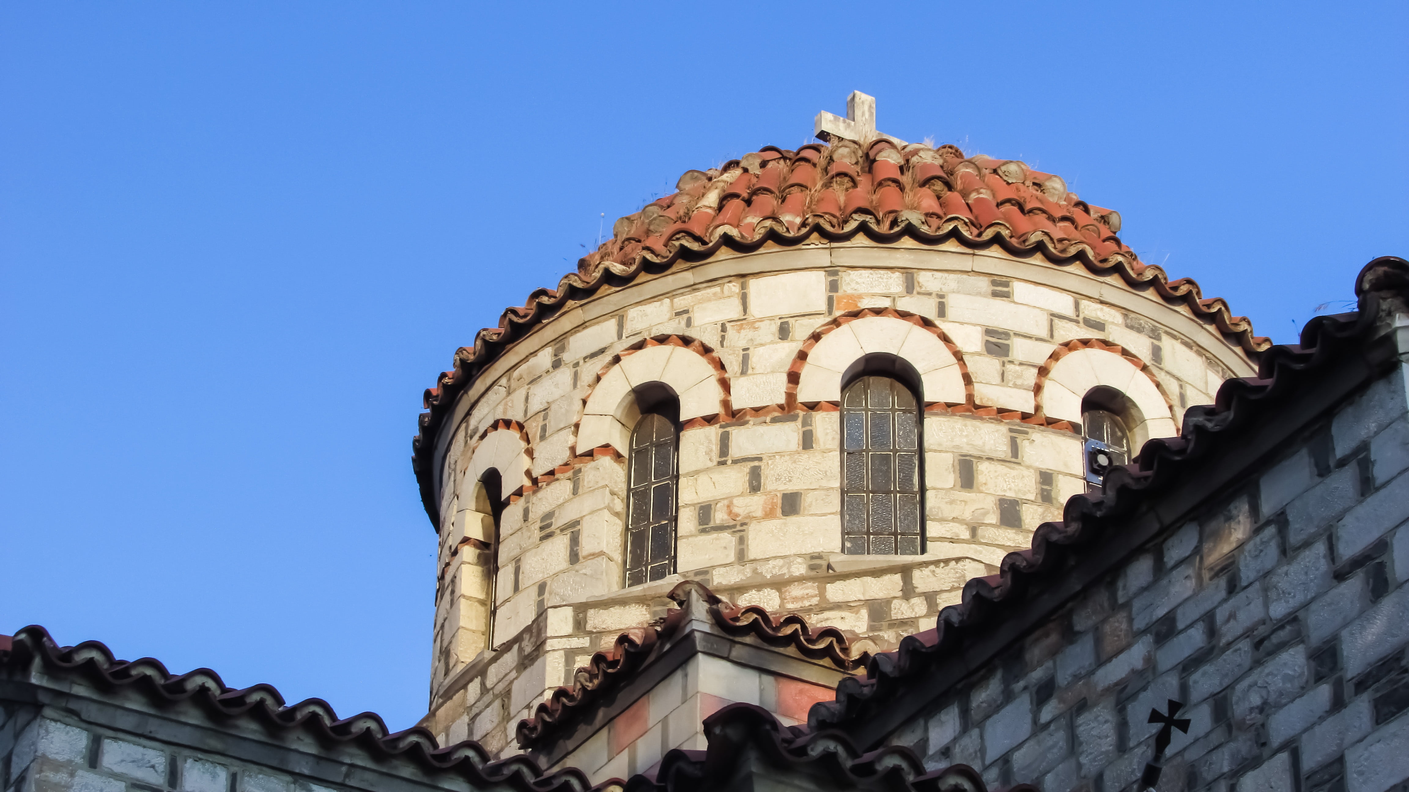 religion, travel destinations, architecture, outdoors, history, day, sky, sunlight, orthodox, blue, greece, low angle view, place of worship, church, building, HD Wallpaper