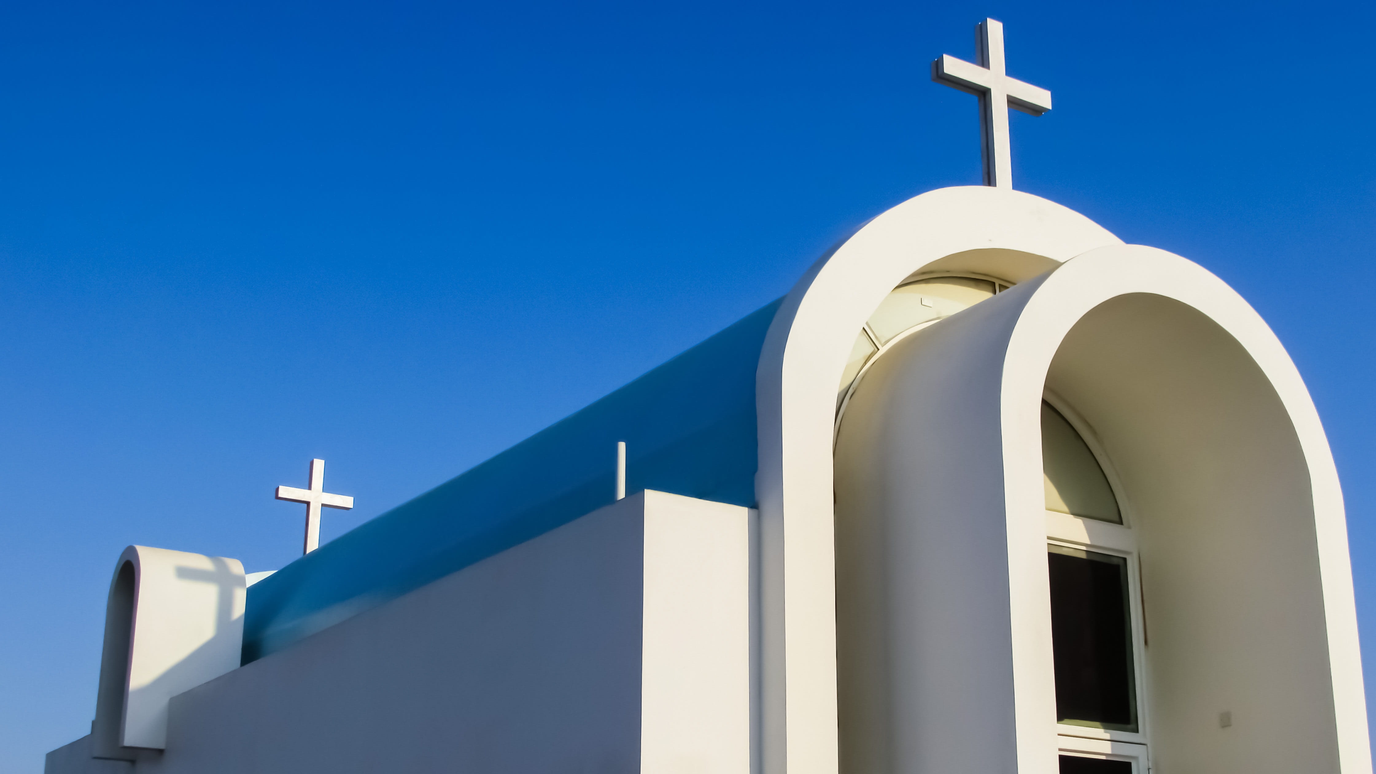 day, clear sky, white, greece, ayia triada, religion, no People, blue, Cyprus, white color, christianity, place of worship, sky, orthodox, Ayia, built structure, HD Wallpaper