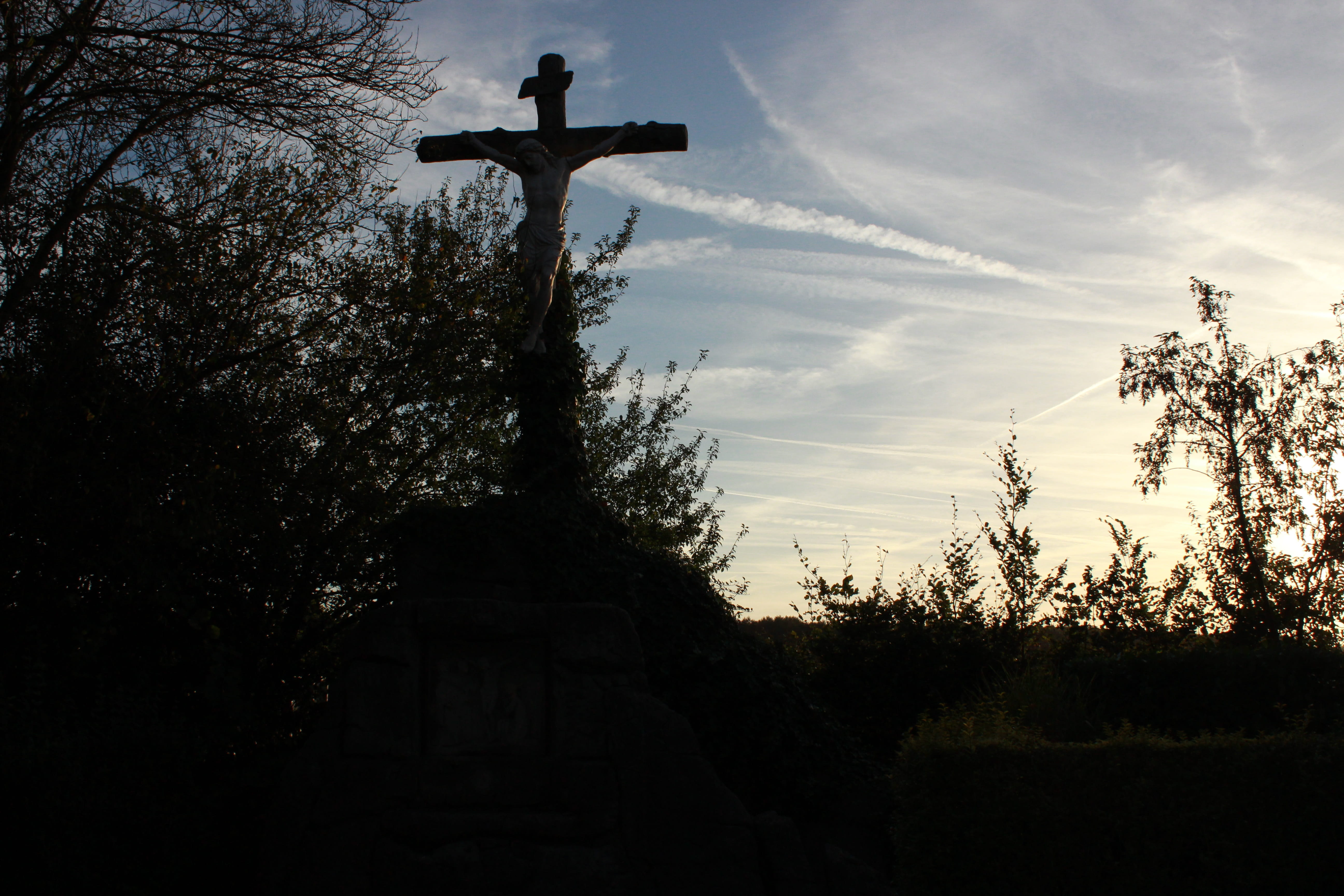 sculpture, god, sky, old, symbol, catholic, art and craft, clouds, faith, book, maria, plant, christianity, mental, built structure, crucifix, religious, HD Wallpaper