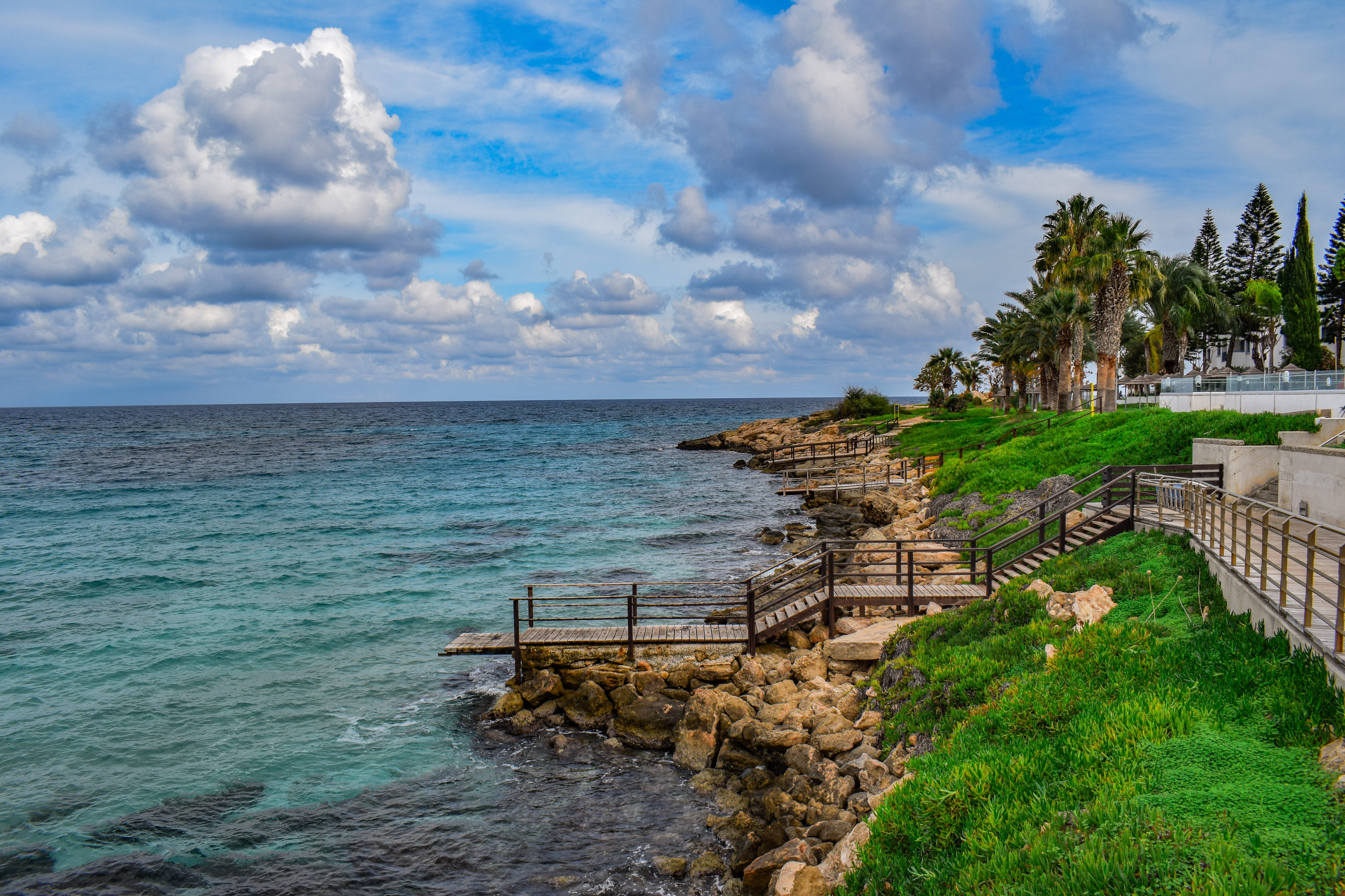 scenics - nature, autumn, tree, panoramic, cloud - sky, nature, no people, resort, landscape, seashore, coast, built structure, cyprus, sea, protaras, water, HD Wallpaper