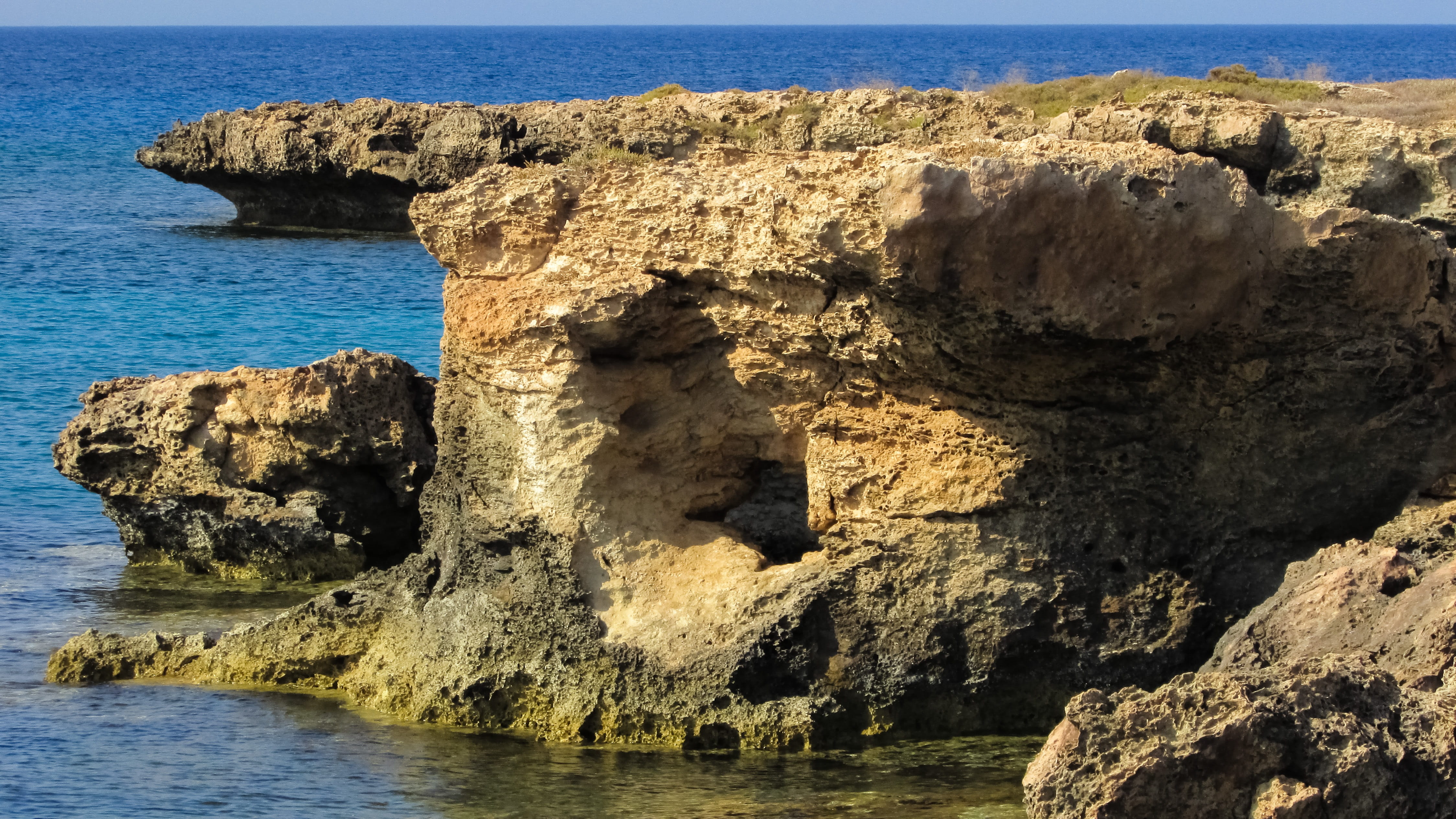 Rock, non-urban scene, land, scenics - nature, tourism, rock - object, tranquility, solid, seaside, eroded, 4K, Cyprus, nature, sea, physical geography, HD Wallpaper