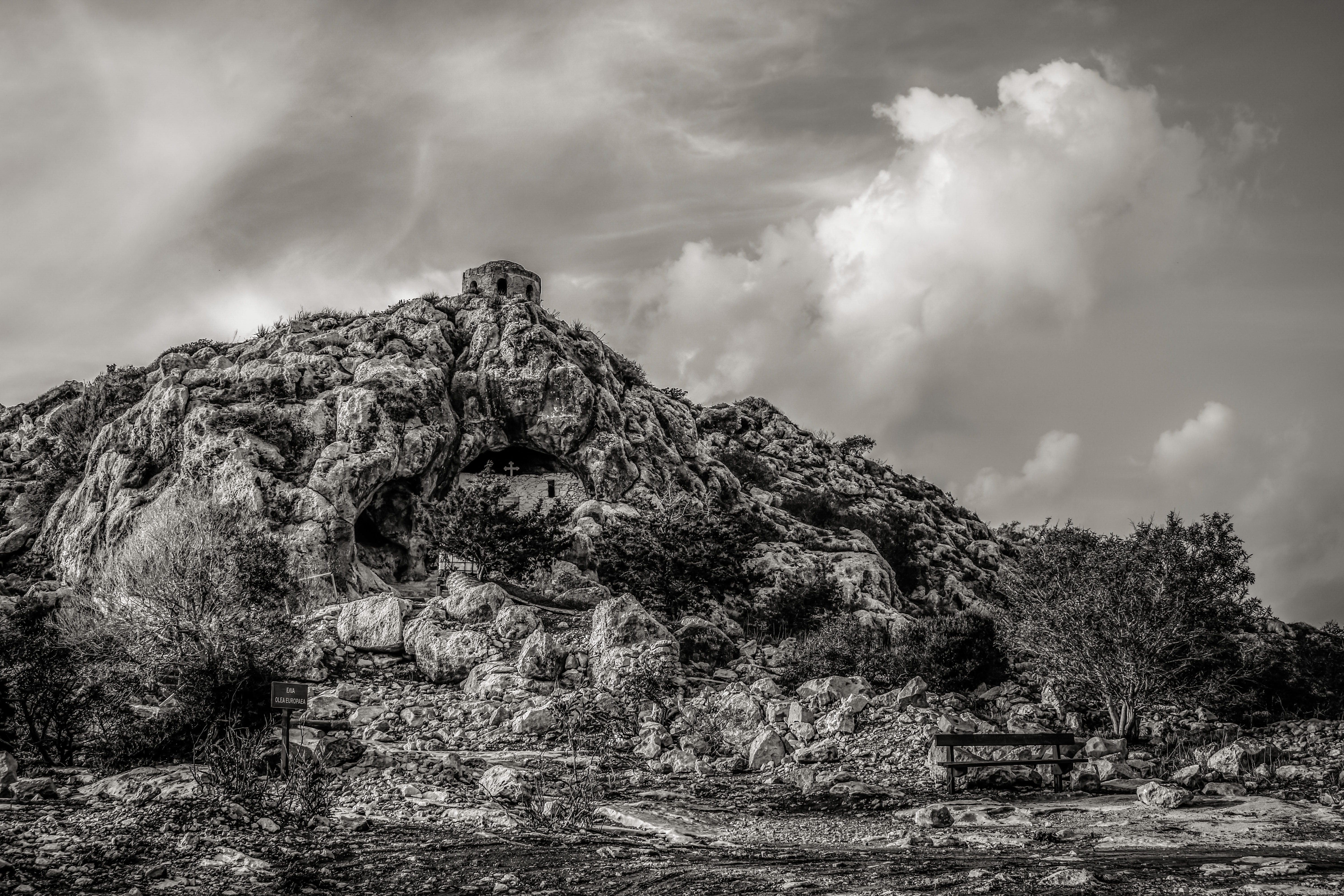 plant, sky, sightseeing, christianity, solid, tree, mountain, outdoors, ayii saranta, religion, Cave, low angle view, land, rock, Protaras, church, nature, HD Wallpaper