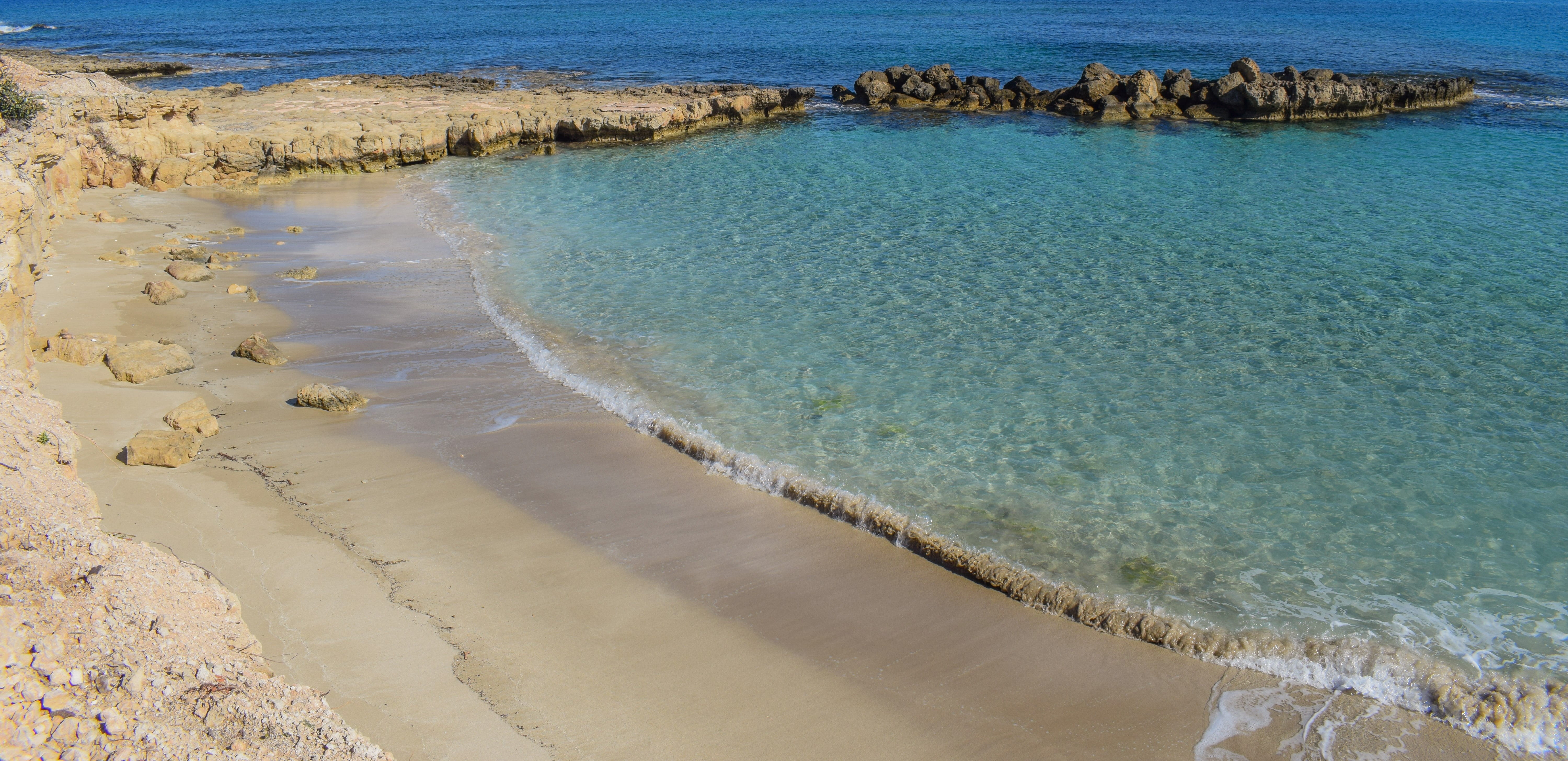 cyprus, beach, beauty in nature, nature, wave, no people, 5K, protaras, travel destinations, sky, high angle view, land, panoramic, turquoise colored, HD Wallpaper