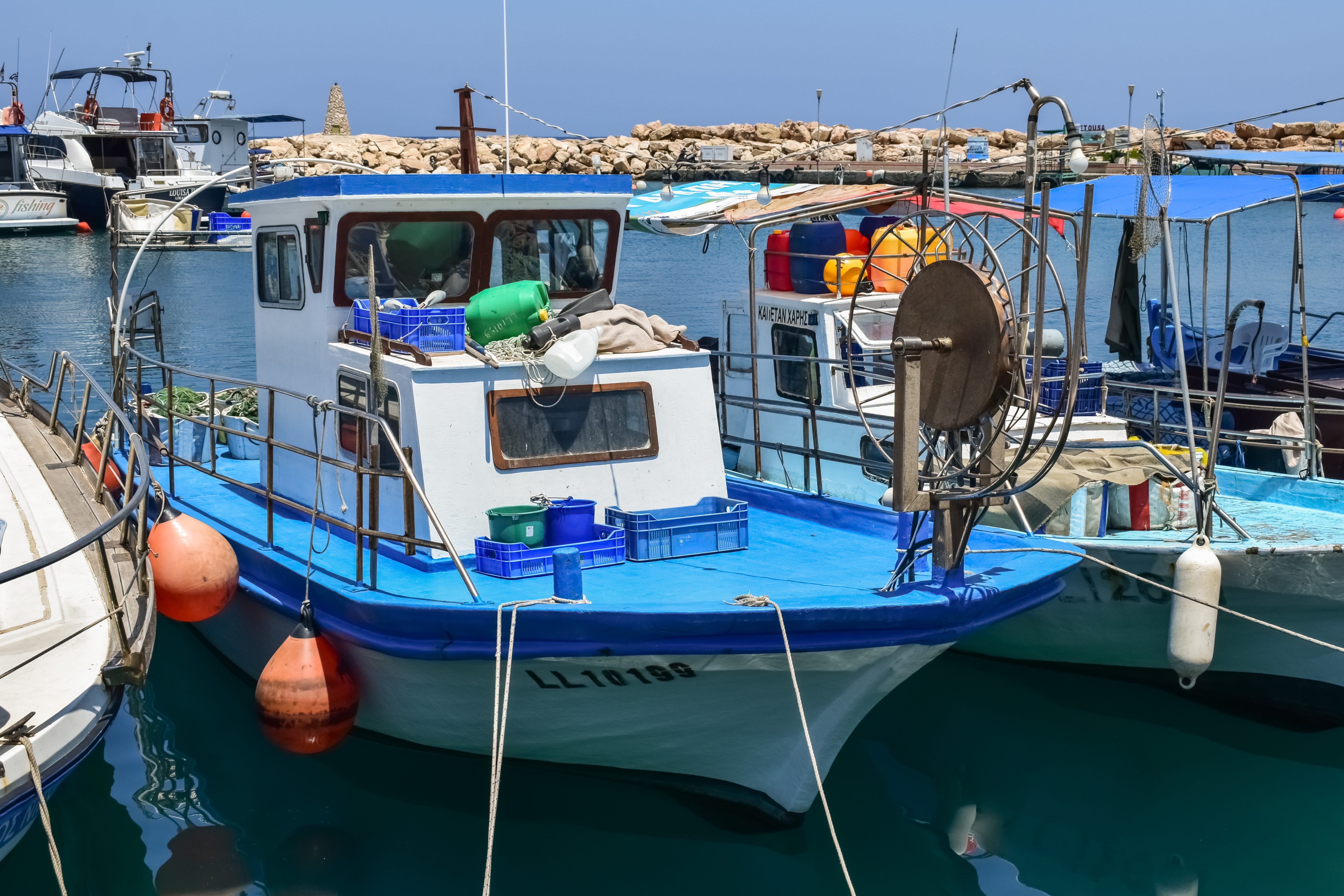 mediterranean, harbor, fishing, sunlight, moored, summer, protaras, nautical vessel, sea, mode of transportation, yacht, 5K, transportation, sky, marina, HD Wallpaper