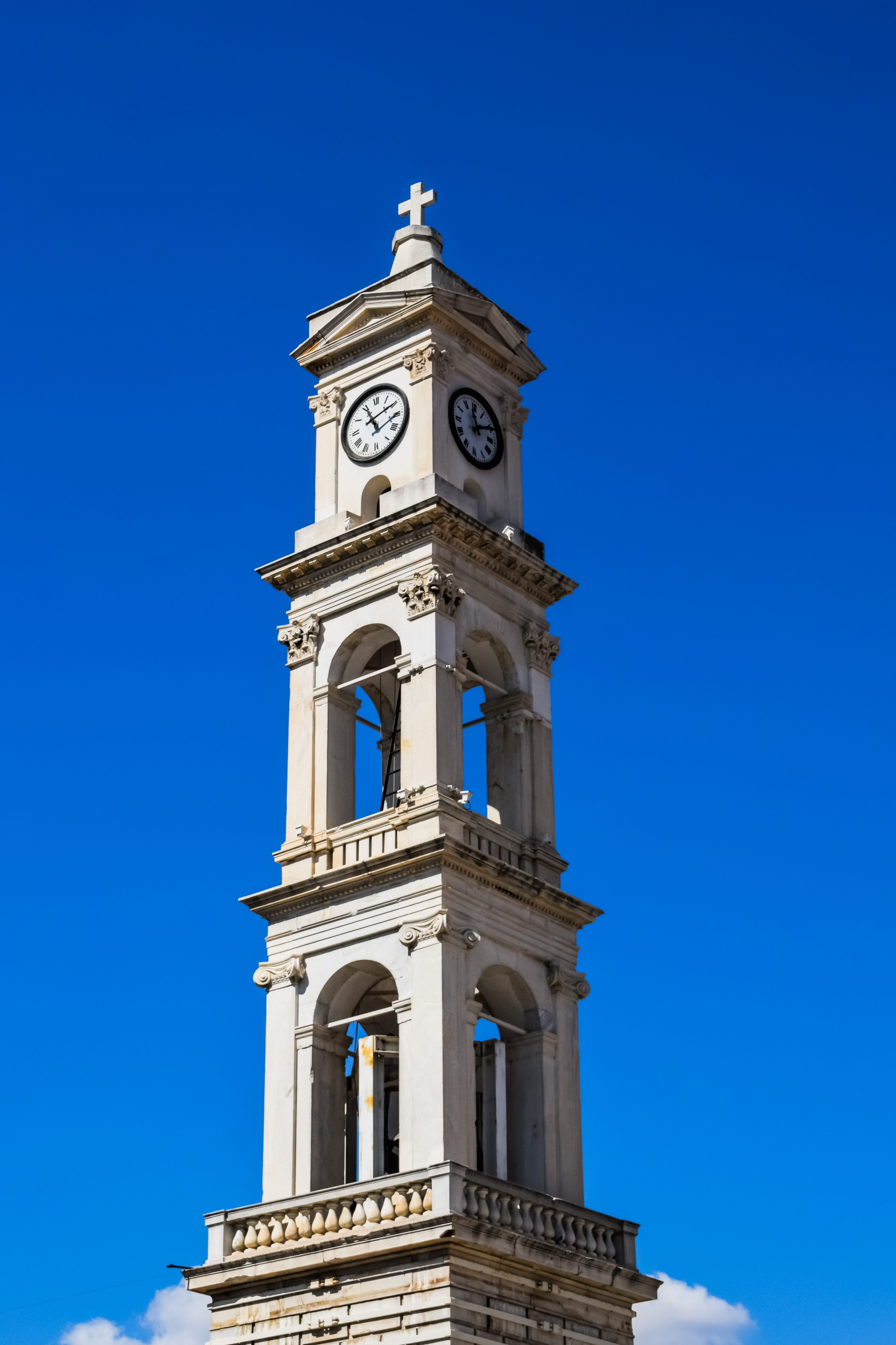time, church, 5K, place of worship, built structure, clock, greece, clock tower, nature, spirituality, ayios nikolaos, belfry, blue, architecture, clear sky, Phone HD Wallpaper