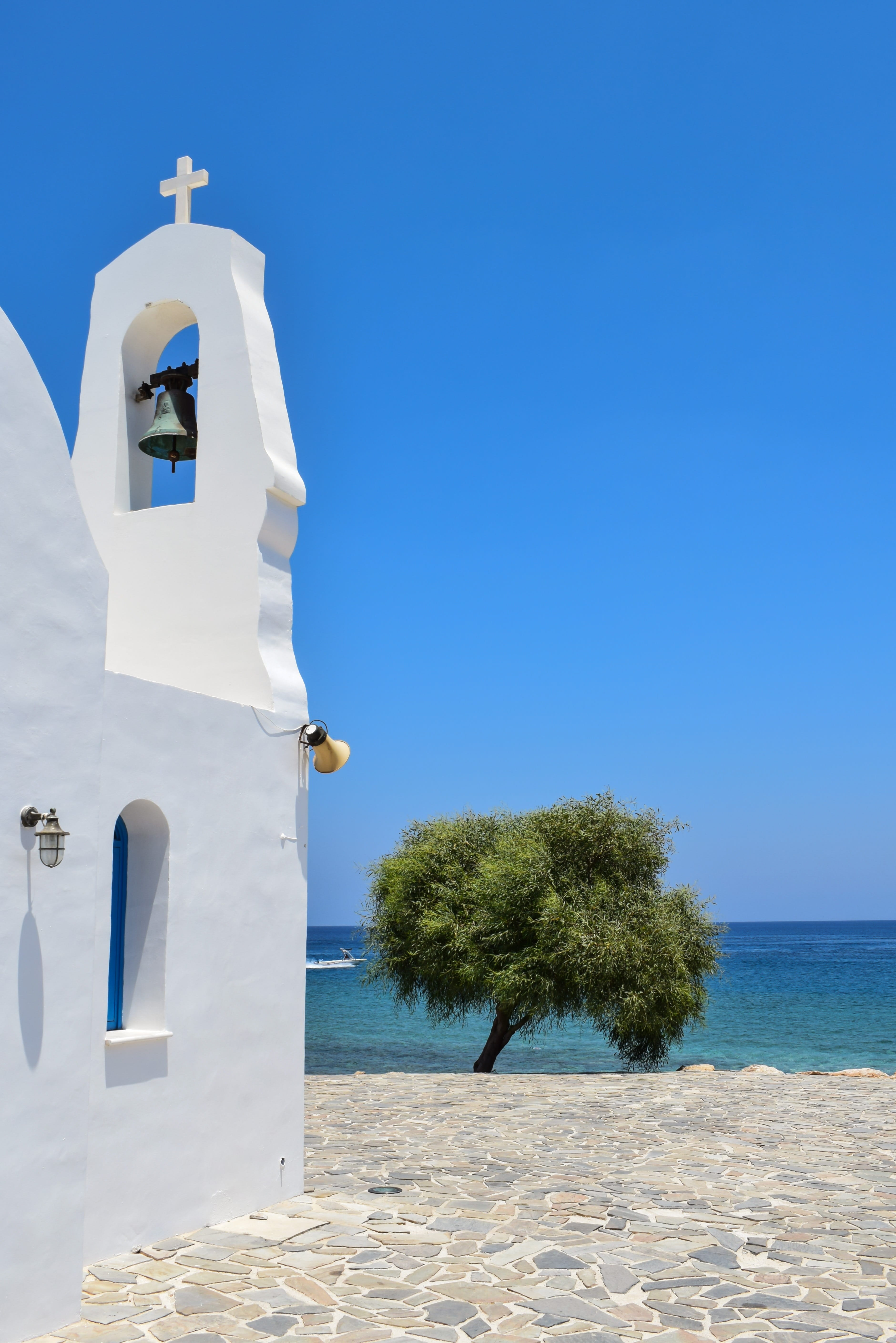 scenery, Belfry, orthodox, 5K, landscape, Ayios Nikolaos, Protaras, belief, place of worship, sunlight, spirituality, nature, plant, church, day, white color, Phone HD Wallpaper