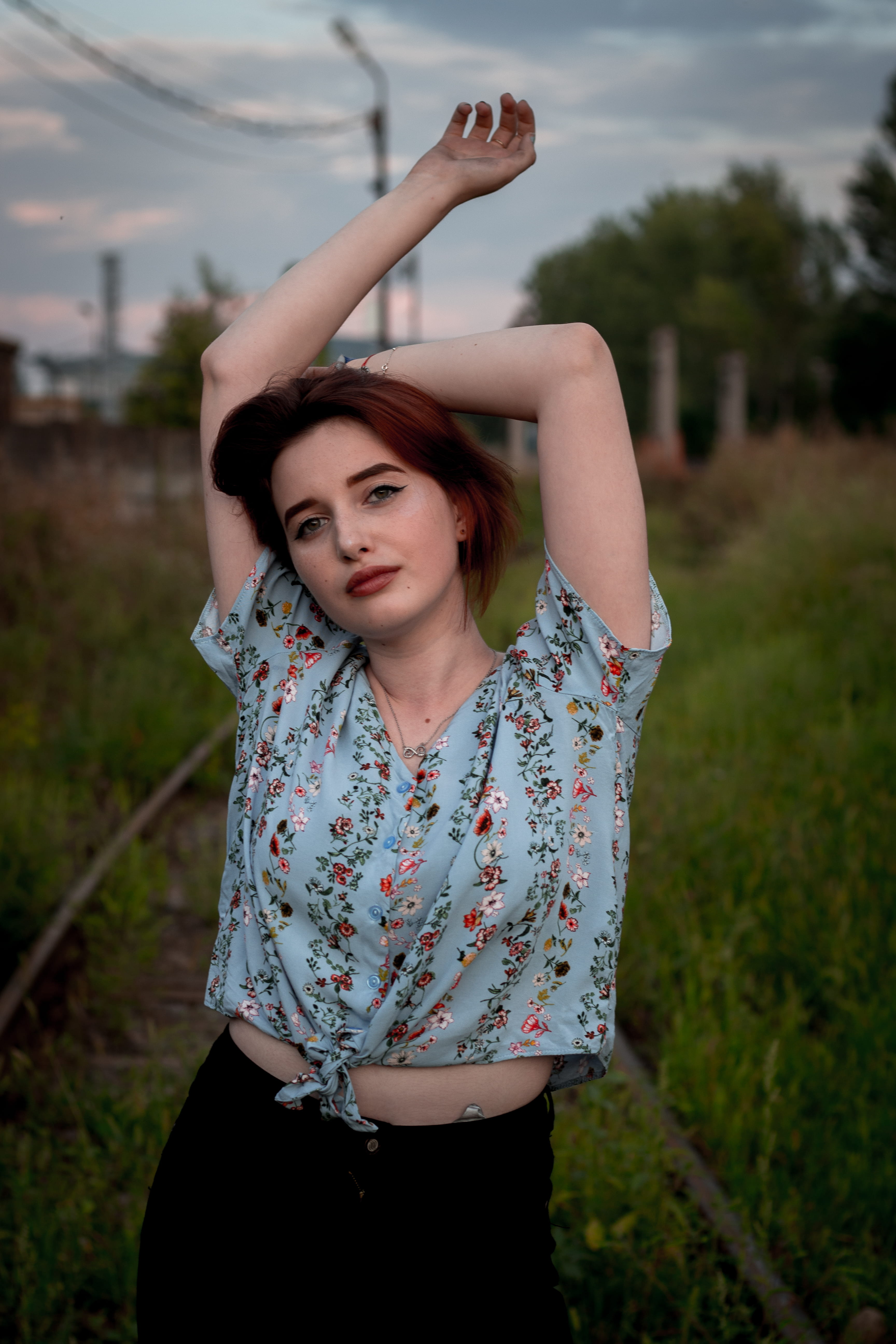 grass, land, dusk night, hands in air, outdoors, 5K, casual clothing, fashion, leisure activities, female, people, clothing, dusk, hands, one person, human arm, Phone HD Wallpaper