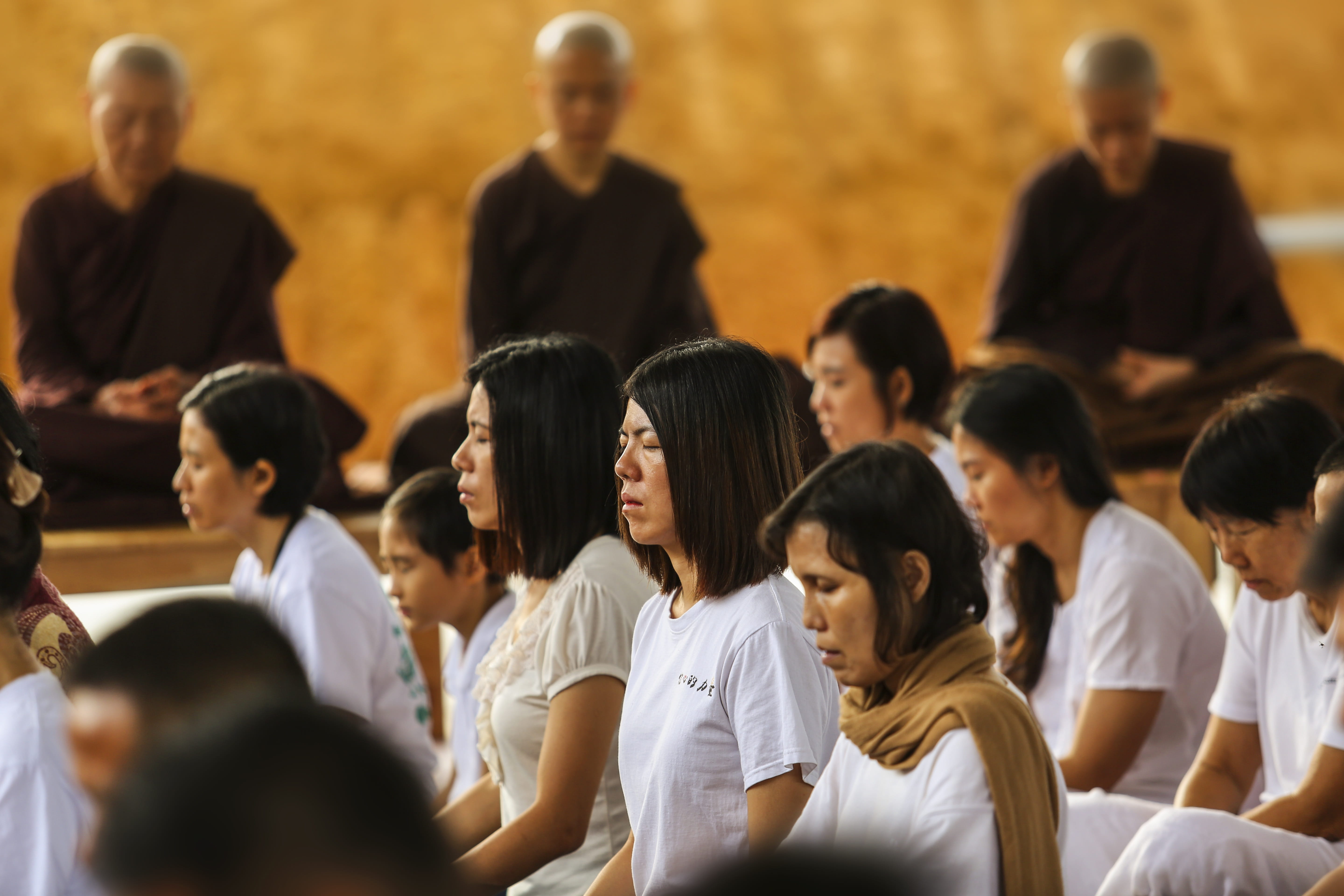 uniform, males, real people, relax, buddhism, indoors, togetherness, religion, standing, religious, selective focus, peace, calm, zen, crowd, lifestyle, HD Wallpaper