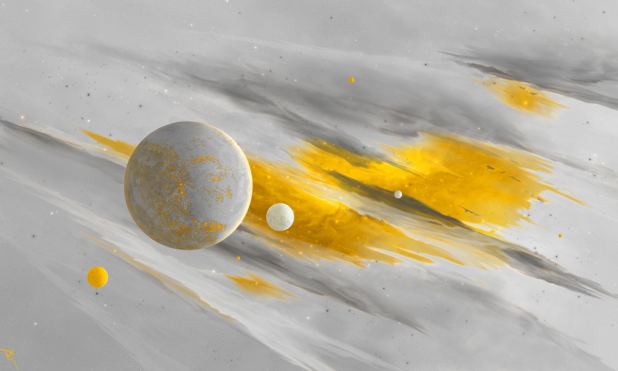 yellow, planet, fantasy, luminos, art, josef barton, Abstract, 1080P, white, HD Wallpaper