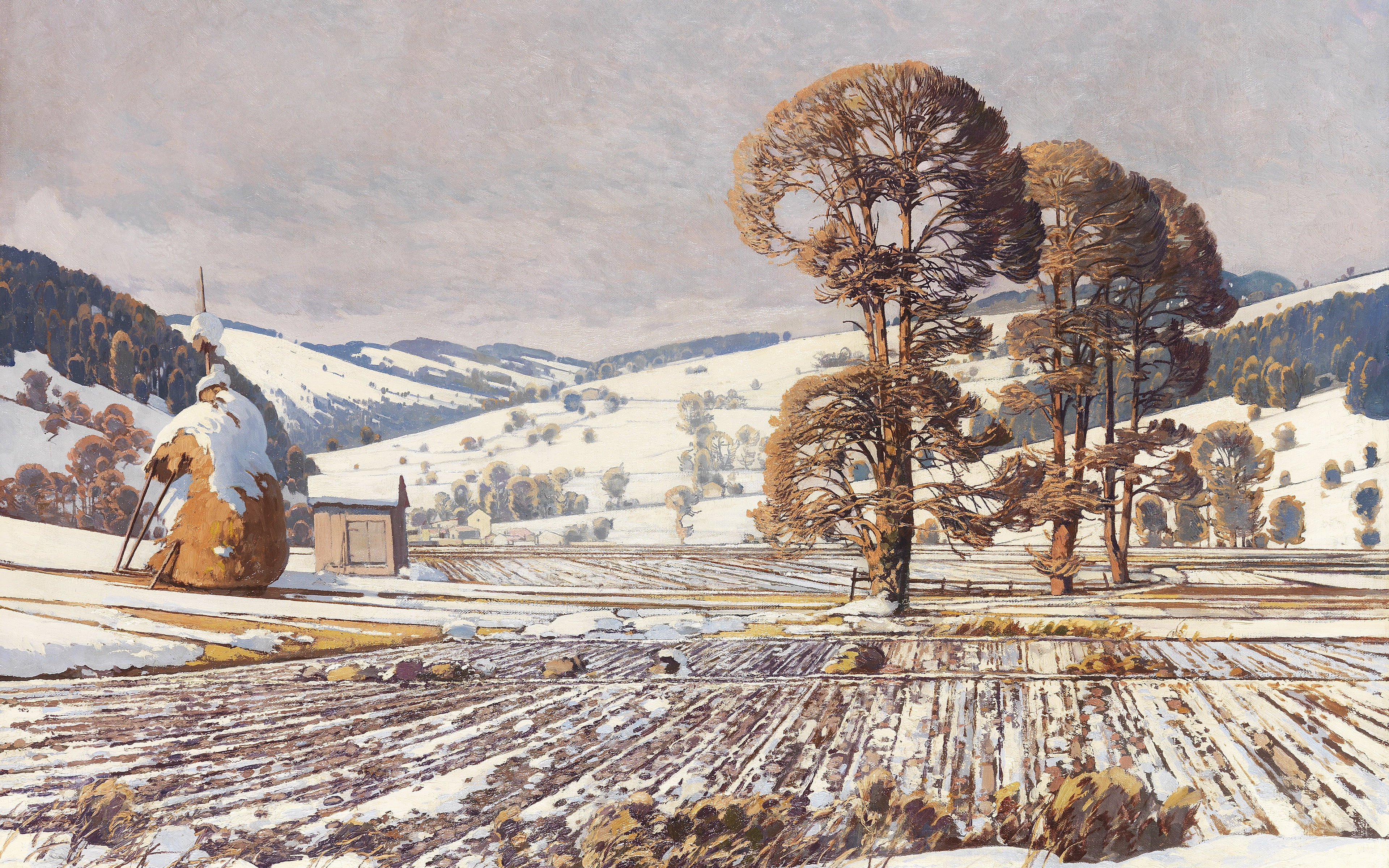 Mountain Bill in the early spring, 4K, Josef Stoitzner, 1920, Austrian painter, Joseph Stoitzner, Exchange mountains in early spring, oil on canvas, Wechselgebirge, HD Wallpaper