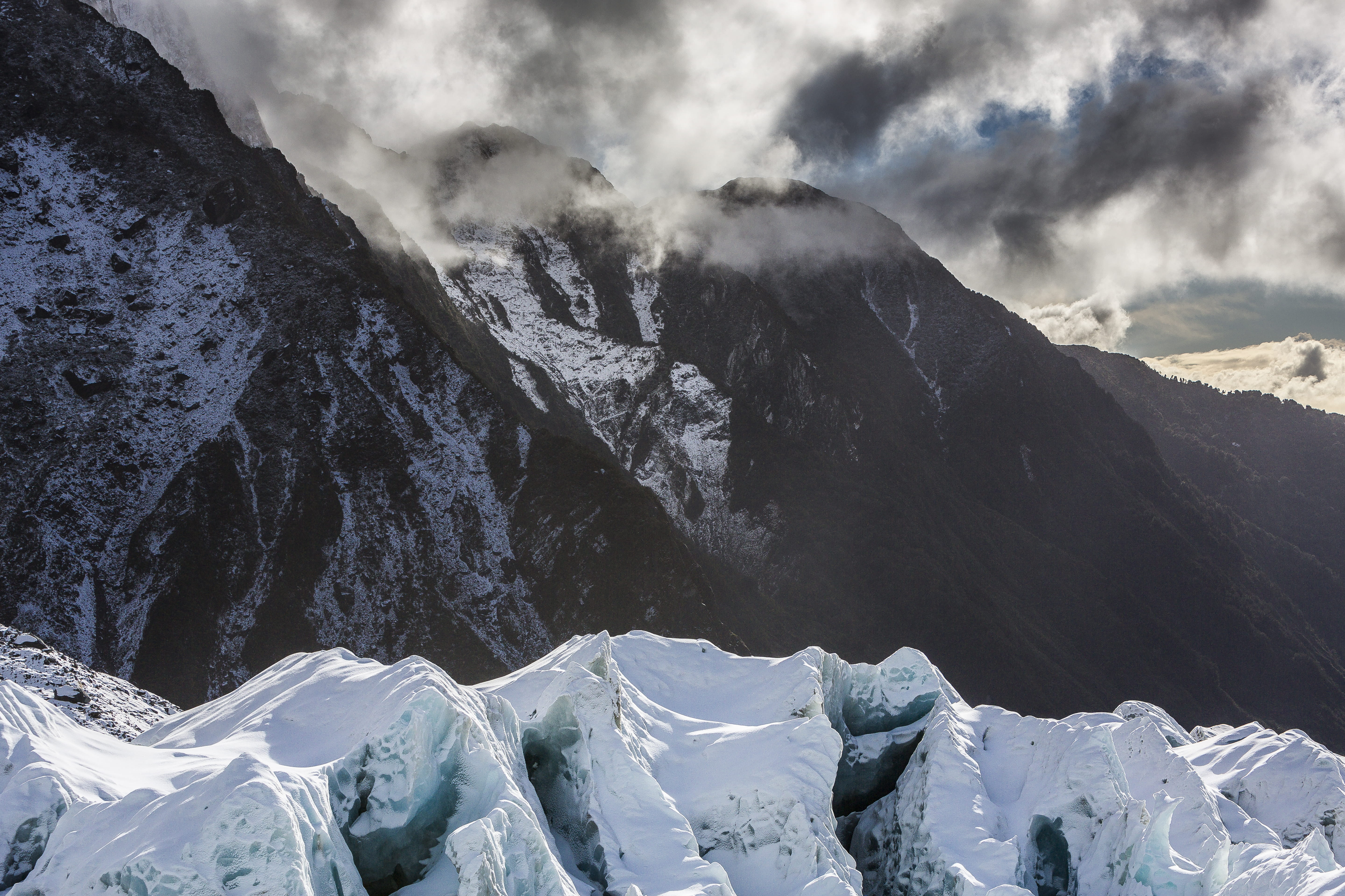 snow, panoramic, cold temperature, covered, 5K, frozen, tranquil scene, environment, mountain, glacial, franz josef glacier, beauty in nature, peak, winter, HD Wallpaper