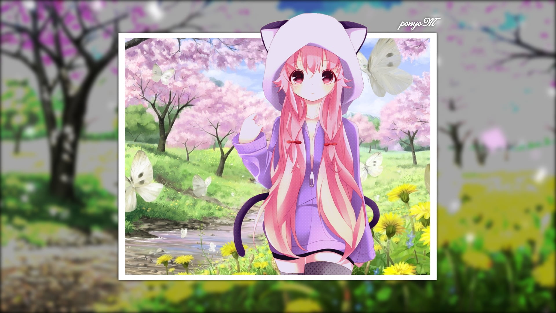 creativity, flowers, artwork, male likeness, pink color, female likeness, anime girls, park, flower, art and craft, tree, day, representation, focus on foreground, HD Wallpaper