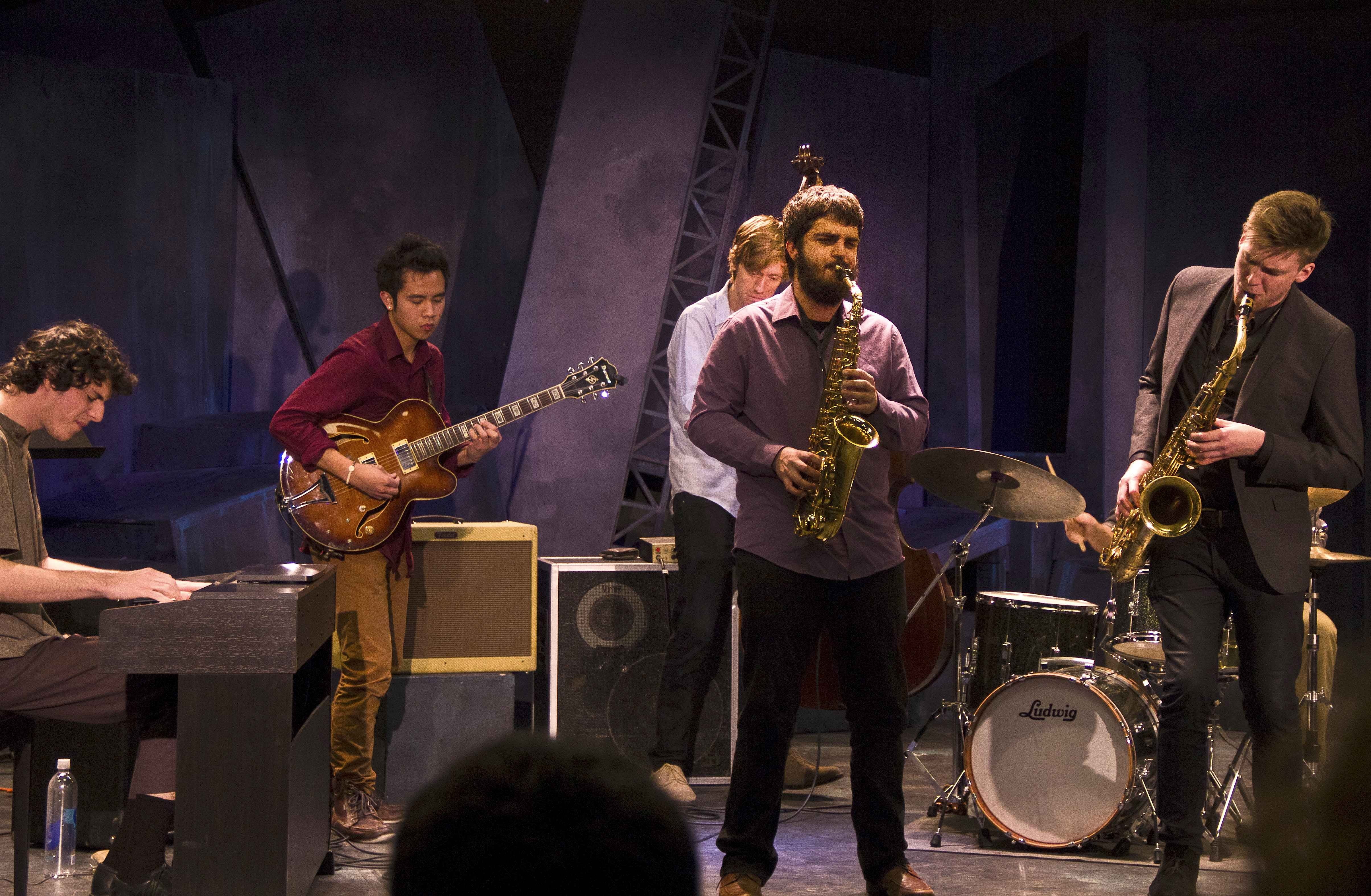 performance, playing, inside, music, indoors, bass guitar, young men, musical equipment, ensemble, five, jazz combo, arts culture and entertainment, stage - performance space, HD Wallpaper