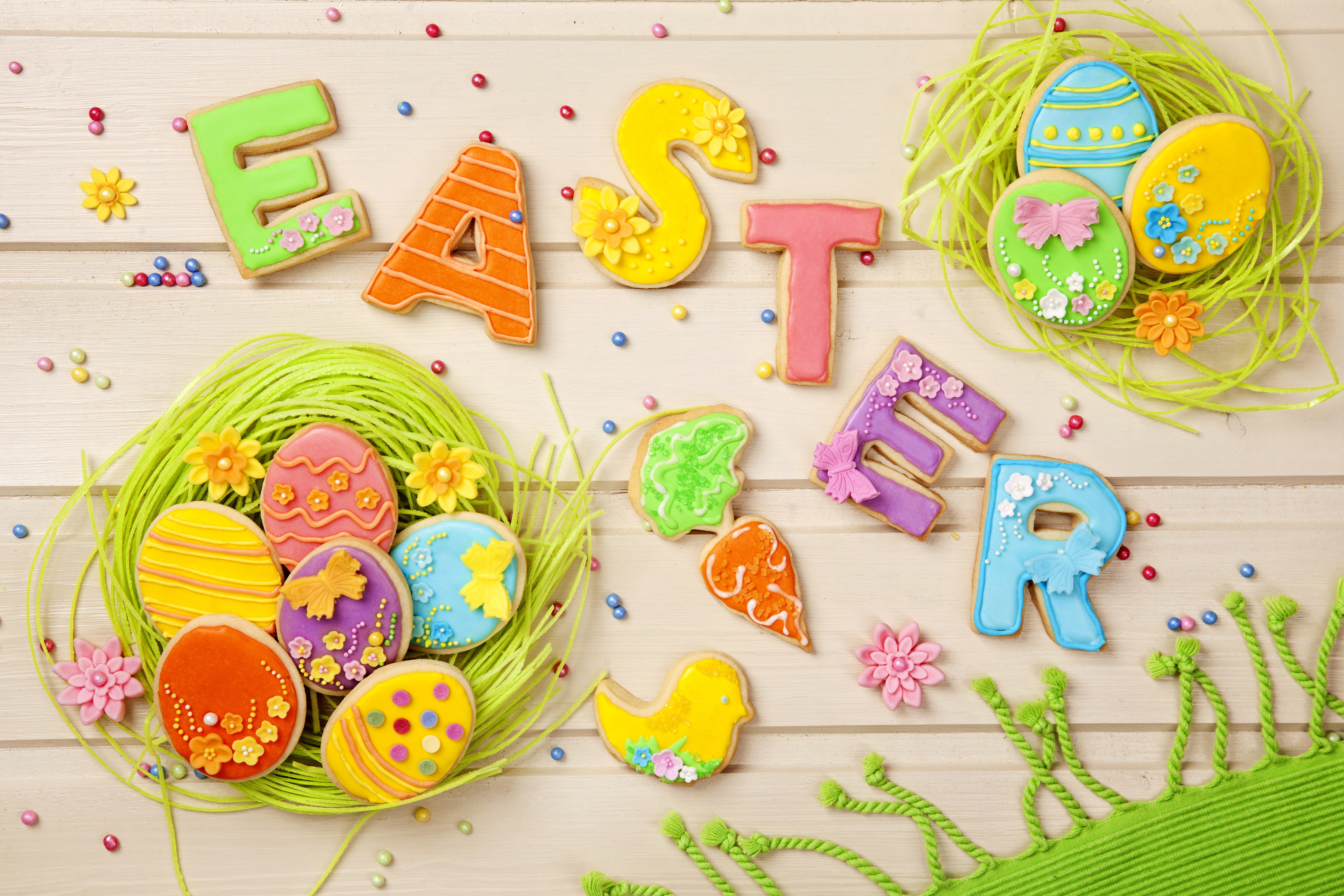  letters, glaze, cookies, holiday, pastel, Easter, decoration, spring, 5K, colorful, eggs, sweet, HD Wallpaper