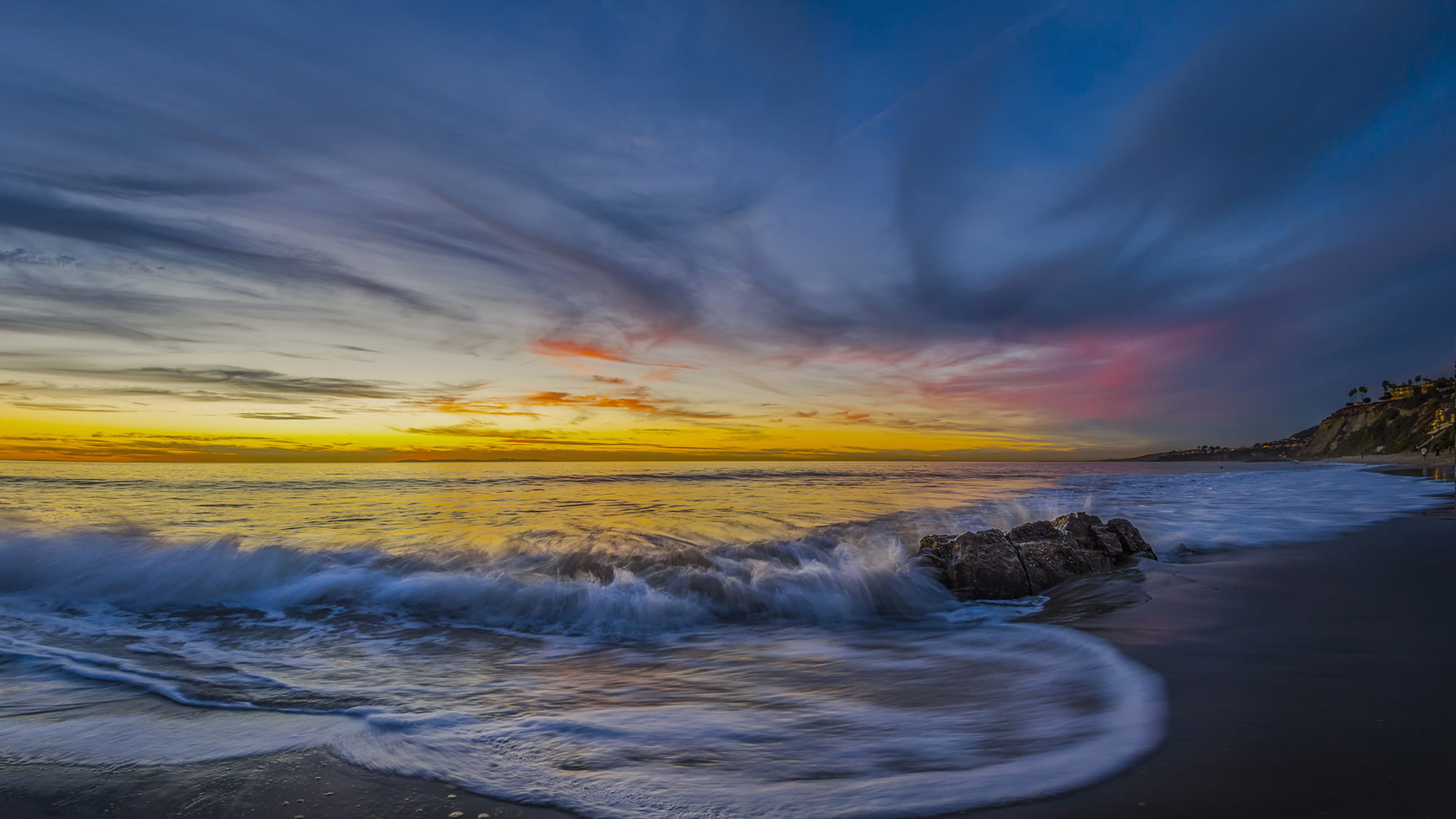 Pacific Ocean, The Pacific ocean, beach, sunset, California, Dana Point, coast, the ocean, Monarch Beach, CA, 1080P, HD Wallpaper