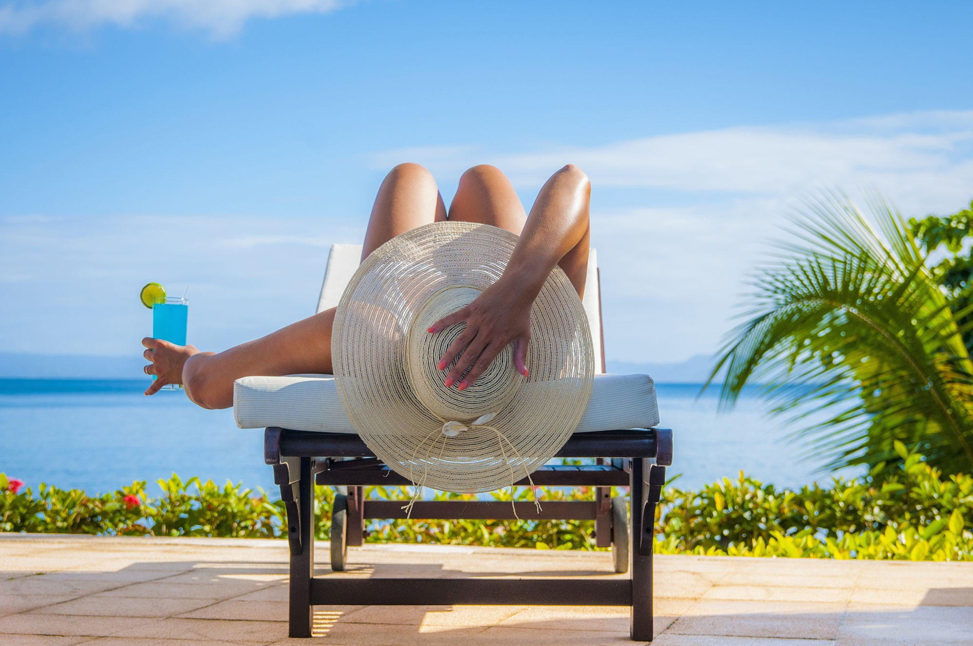 hat, women outdoors, women, sunbathing, 1080P, cocktails, HD Wallpaper