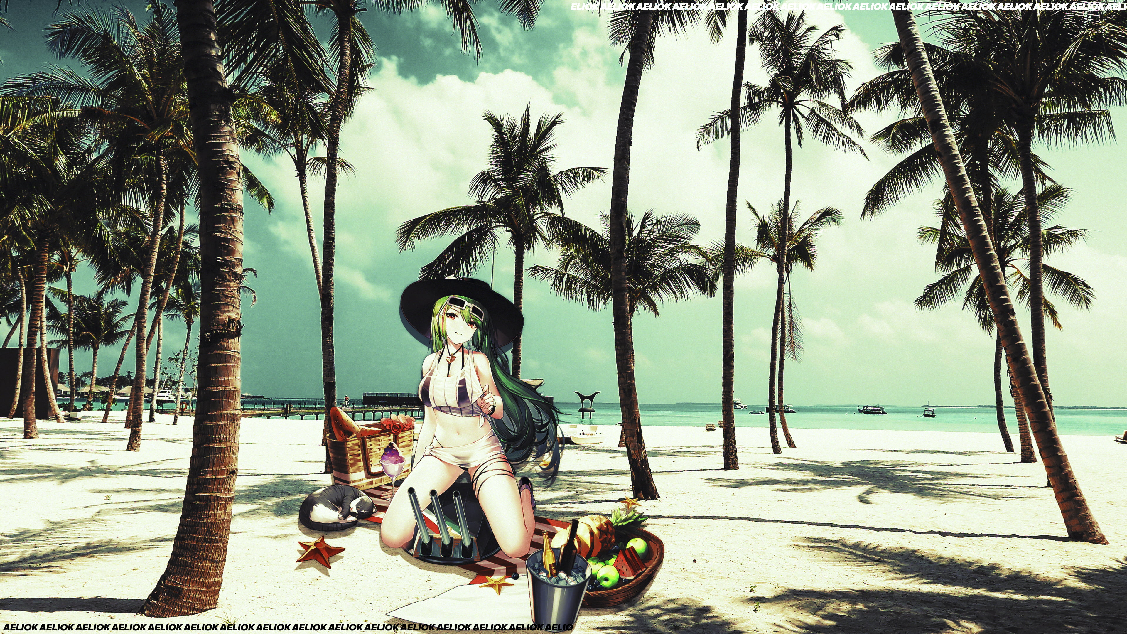 littorio azur lane, Retro style, littorio, beach, summer, Mobile Game, Azur Lane, 4K, love, HD Wallpaper