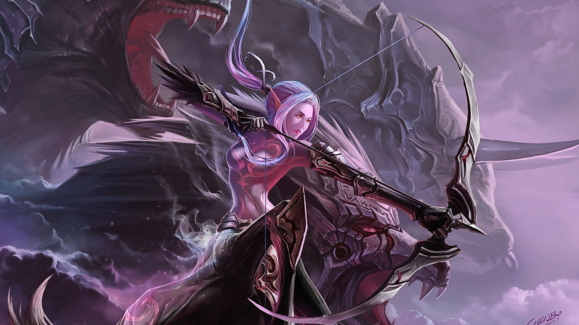abstract, ears, art, archers, fantasy, x, artwork, hd, bow, fantasy art, long, 1080P, HD Wallpaper